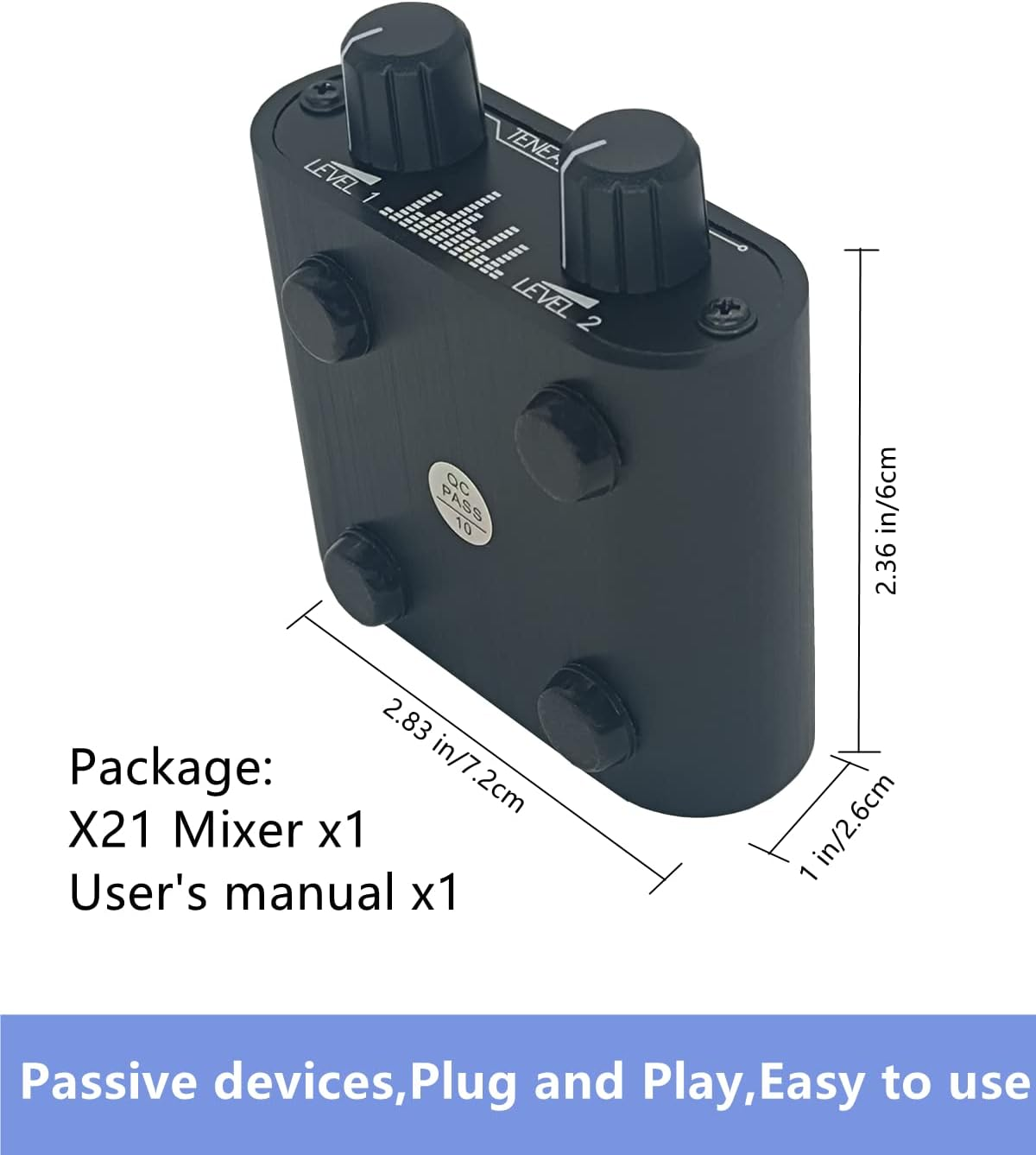 TENEALAY 2 Way Audio Mixer 3.5Mm Un-Powered Mixer, 2 to 1 Stereo Aux 3.5Mm Line Levels Control Box Mini Passive Mixer X21