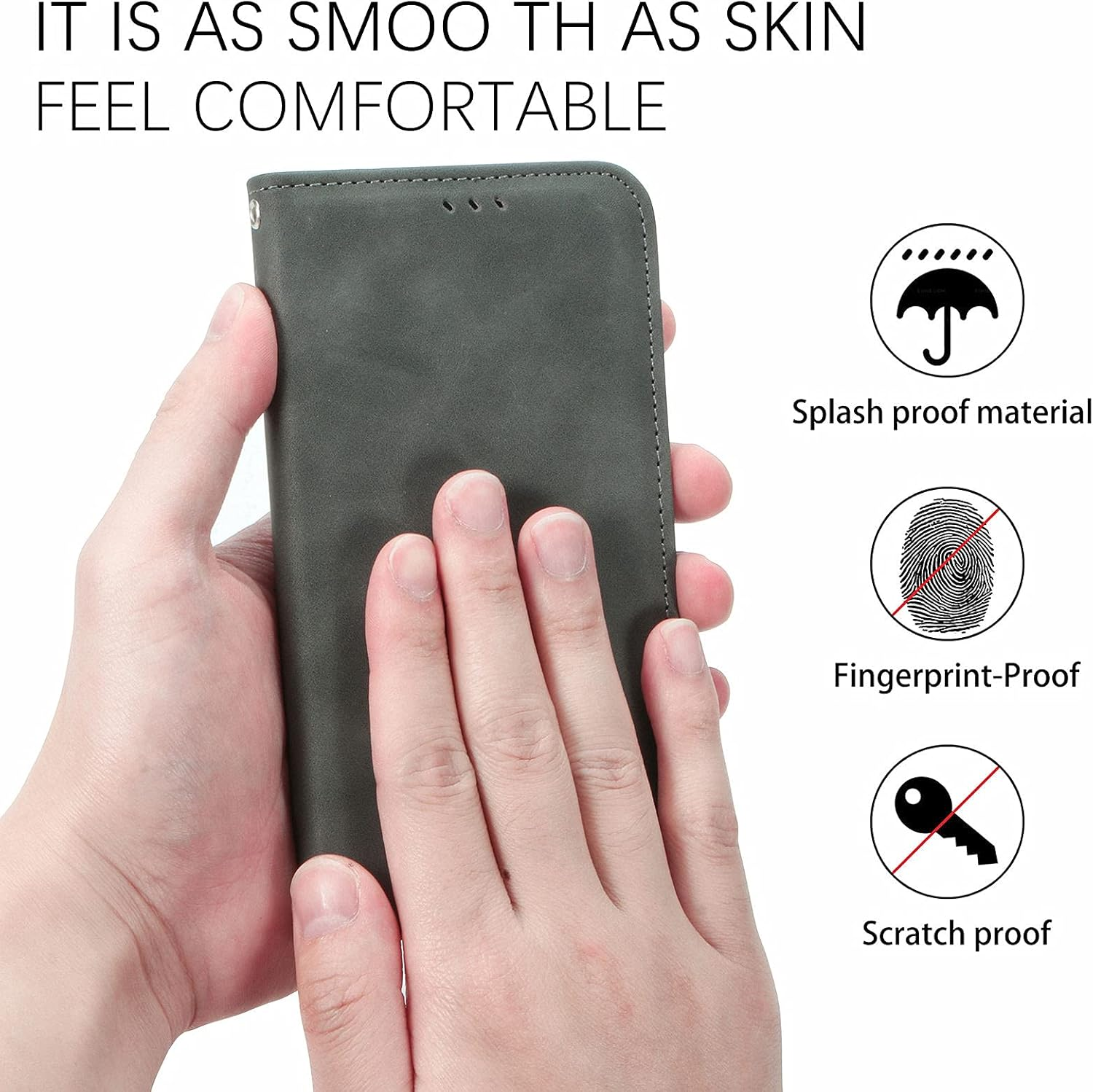 MOJIA Case for Xiaomi Redmi Note 14 Pro 5G / Poco X7 5G, PU Folio Leather Wallet Protective Case [Magnetic Closure], Mobile Phone Case with TPU Inner Shell, Card Holder Stand Case. Grey - Gray image number 3