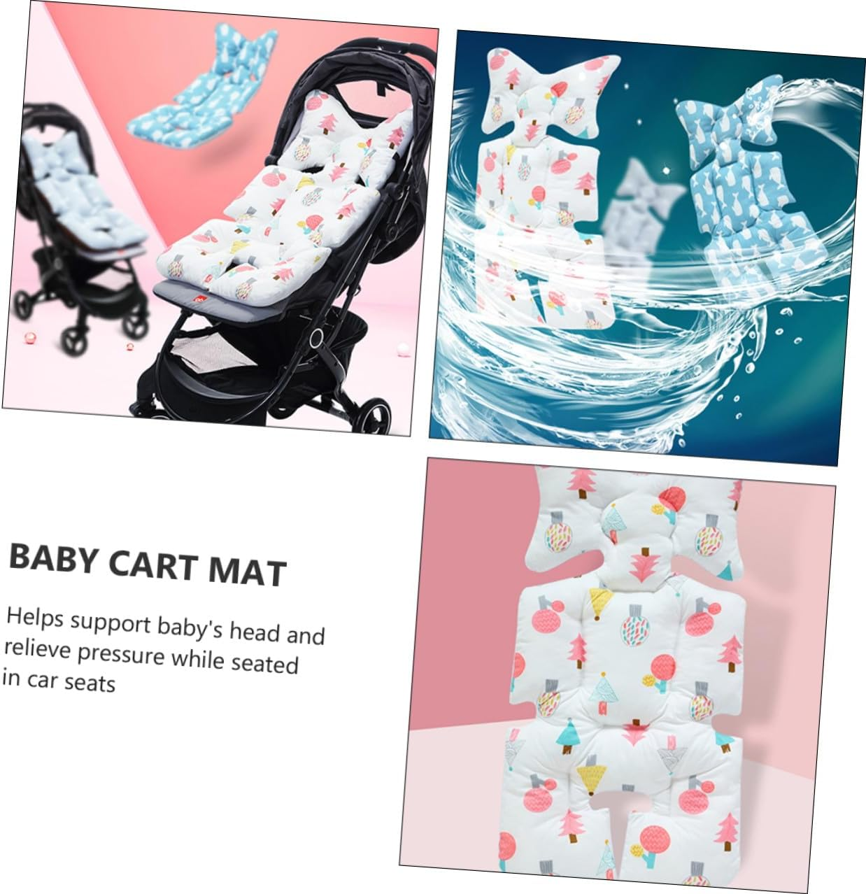 TIDTALEO Breathable Cotton Stroller Seat Cushion Mat Large Multifunctional Cart Mat with Cartoon Print Double-Sided Soft Protector for Stroller and Dining Chair Suitable for All image number 5