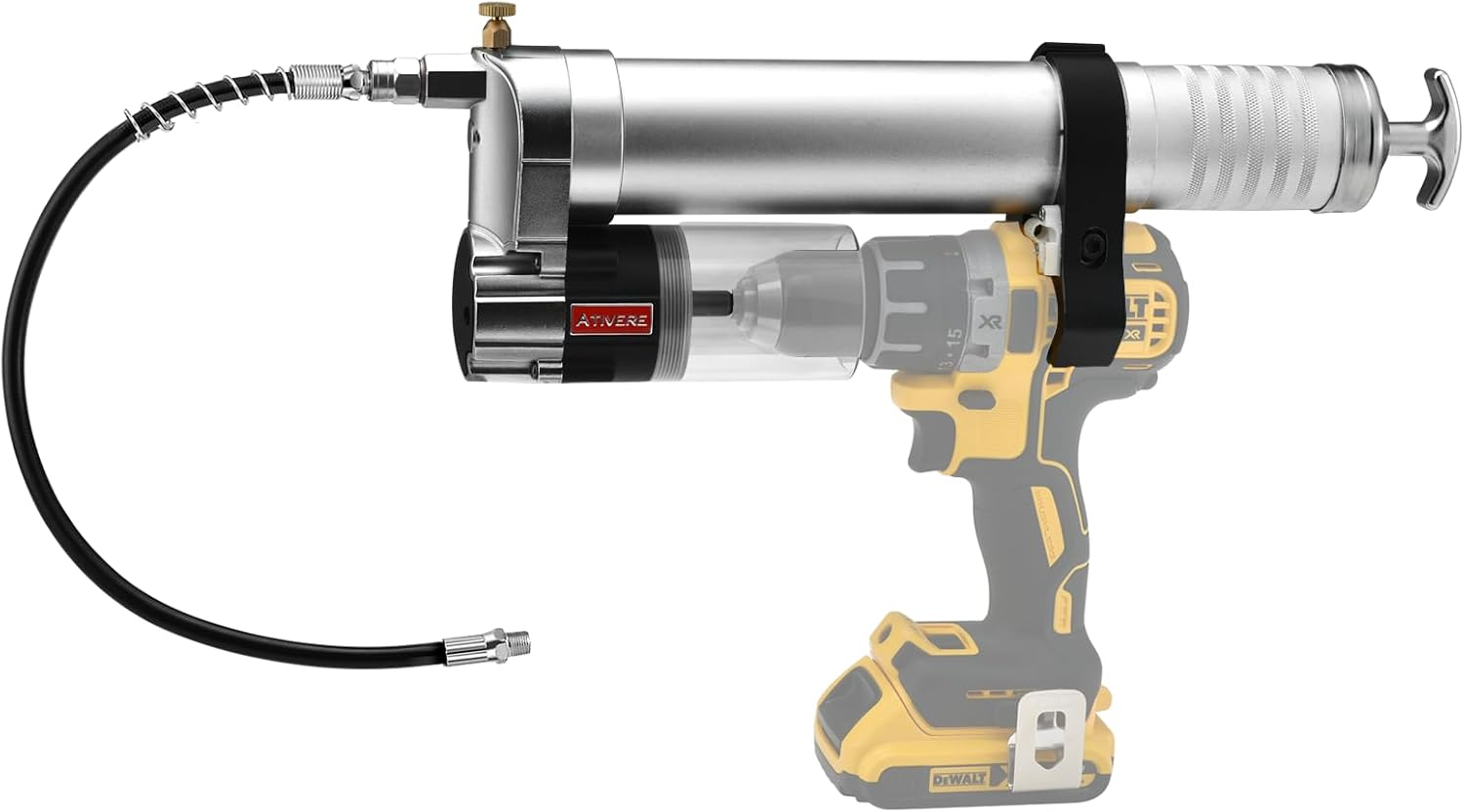 Electric Grease Gun Drill Adapter with 14 OZ Load, Locking Grease Gun Coupler, 12 Inch High Pressure Hose, Extension Rigid Pipe, Pneumatic Tool, Universal Conversion Gun Head