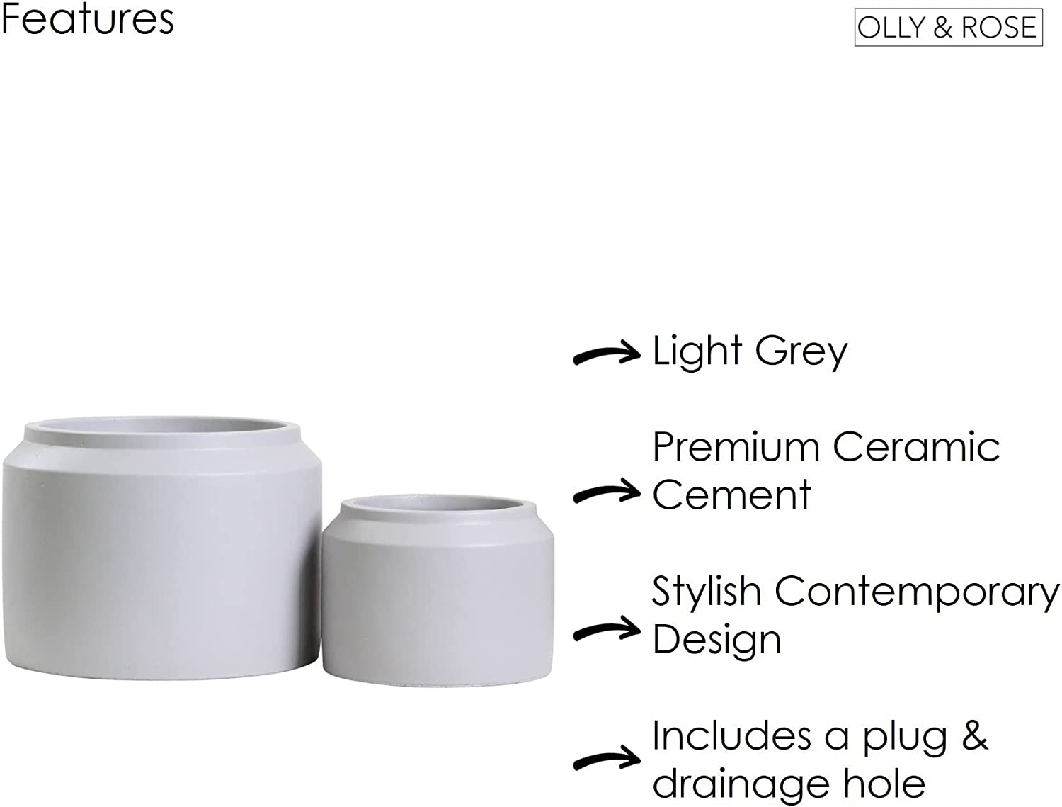 Porto Plant Pots - Matt Black Ceramic Jar Design Plant Pots Indoor & Outdoor Set 2 Planters (Matt Black) image number 2