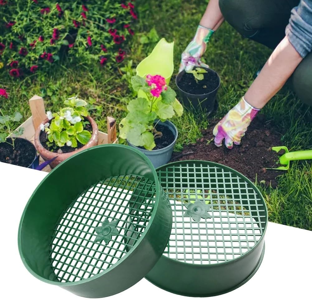 Garden Sieve Gardening Tools 2Pcs Garden Sieve Plastic Soil Sieve Filter Mesh Composy Soil Sand Stone Mesh Soil Sieve Nursery Tools Garden Supplies image number 5