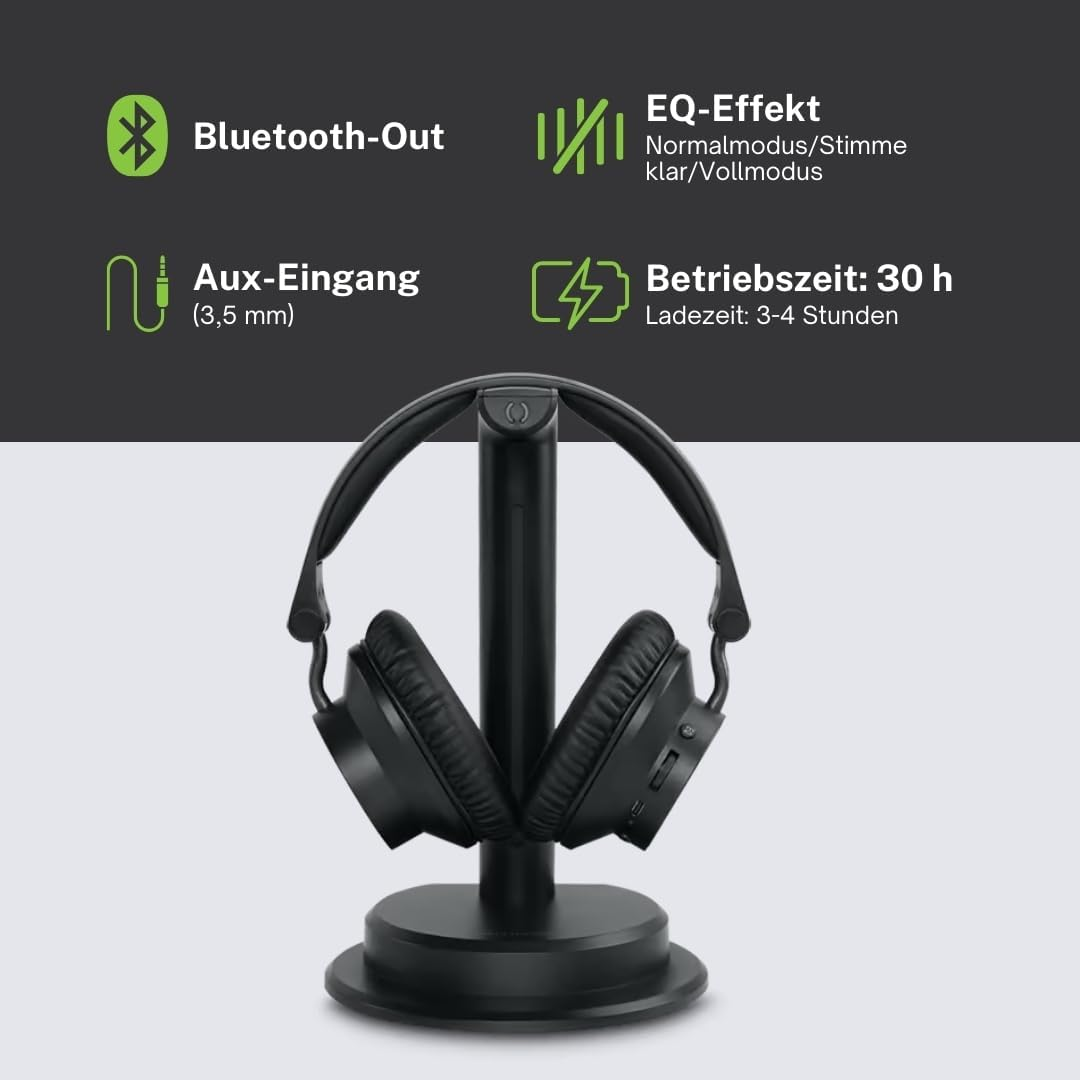 Muse M-285 CTV TV Headphones Set with Transmitter & Charging Station | 2.4 Ghz Wireless Headphones with Bluetooth, EQ, 30H Battery Life & Optical Input | Dual Headset image number 5