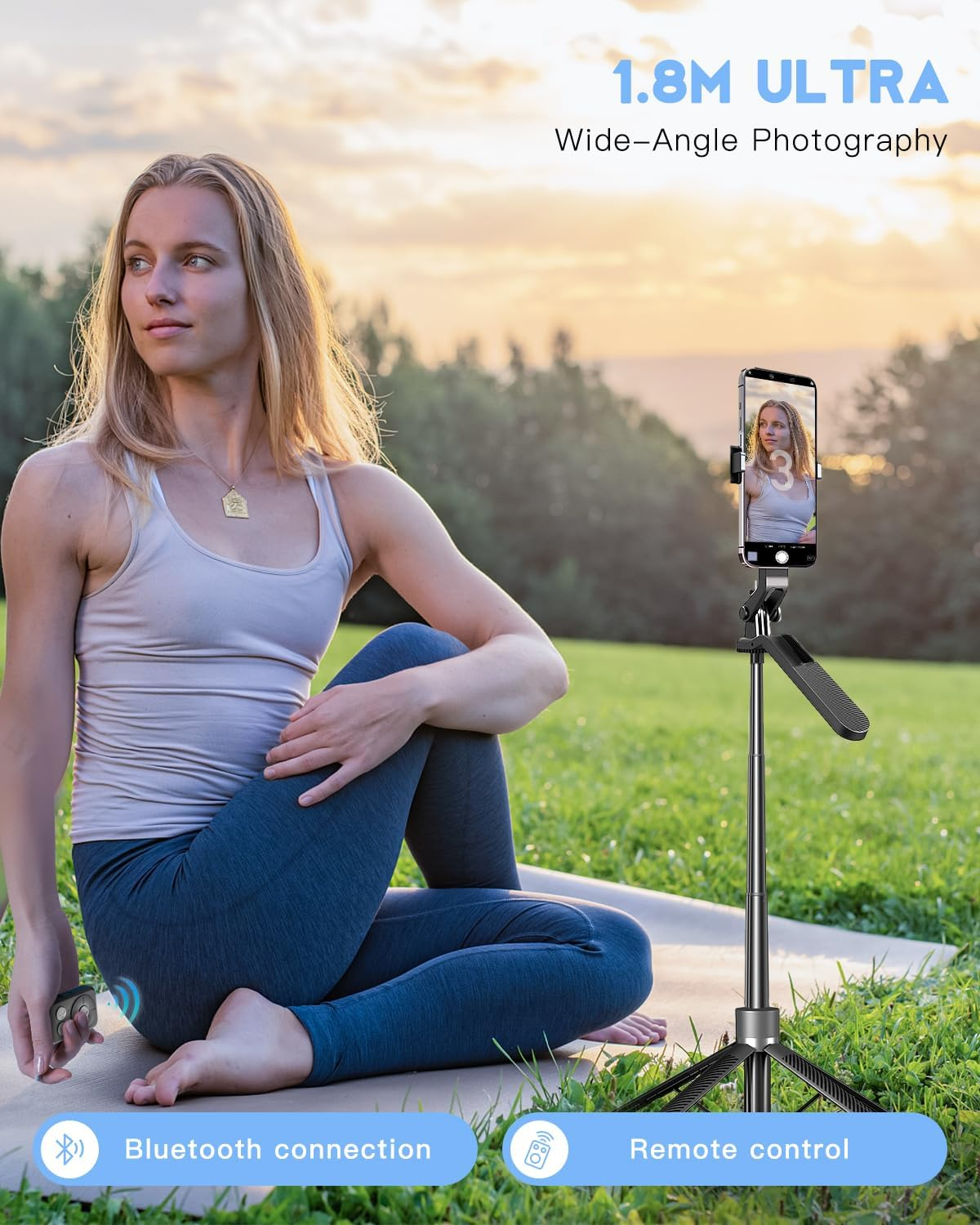 YLSD 70" Phone Selfie Stick Tripod with Remote, 360&deg; Stabilized Handheld Gimbal Tripod for Iphone/Android, Four-Corner Stability Extendable Camera Tripod for Live/Vlog/Photo image number 6