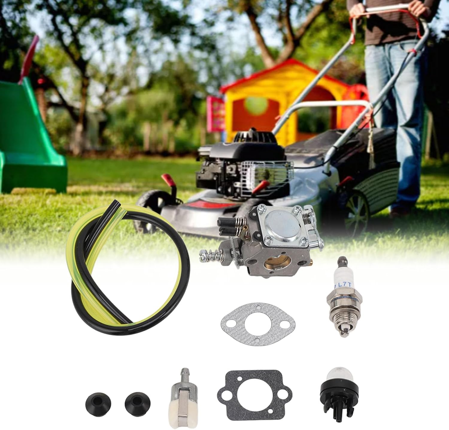 Carburetor Tune up Kit with Pipe Paper Pad Spark Plug for WT 946 CS 310 Chainsaw, A021001700 Chain Saw Carburetor Carb Tune up Kit image number 2