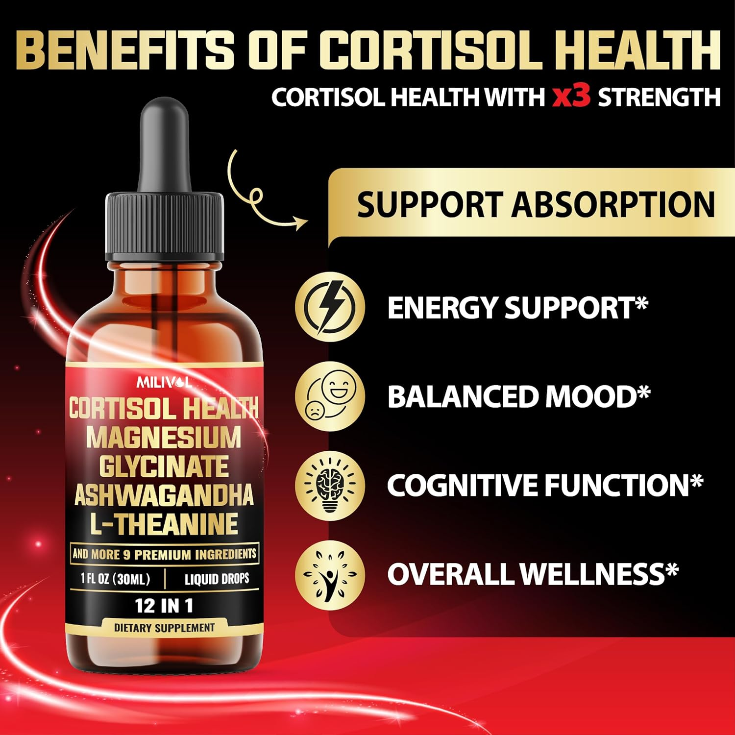 12In1 - Cortisol Supplement Liquid Drops - Cortisol Detox W. Magnesium Glycinate 1000Mg, Ashwagandha, L-Theanine, Phosphatidylserine and 8 More Herbals - Hormone Balanced for Women, Mood Focus - 1 Month Supply image number 5