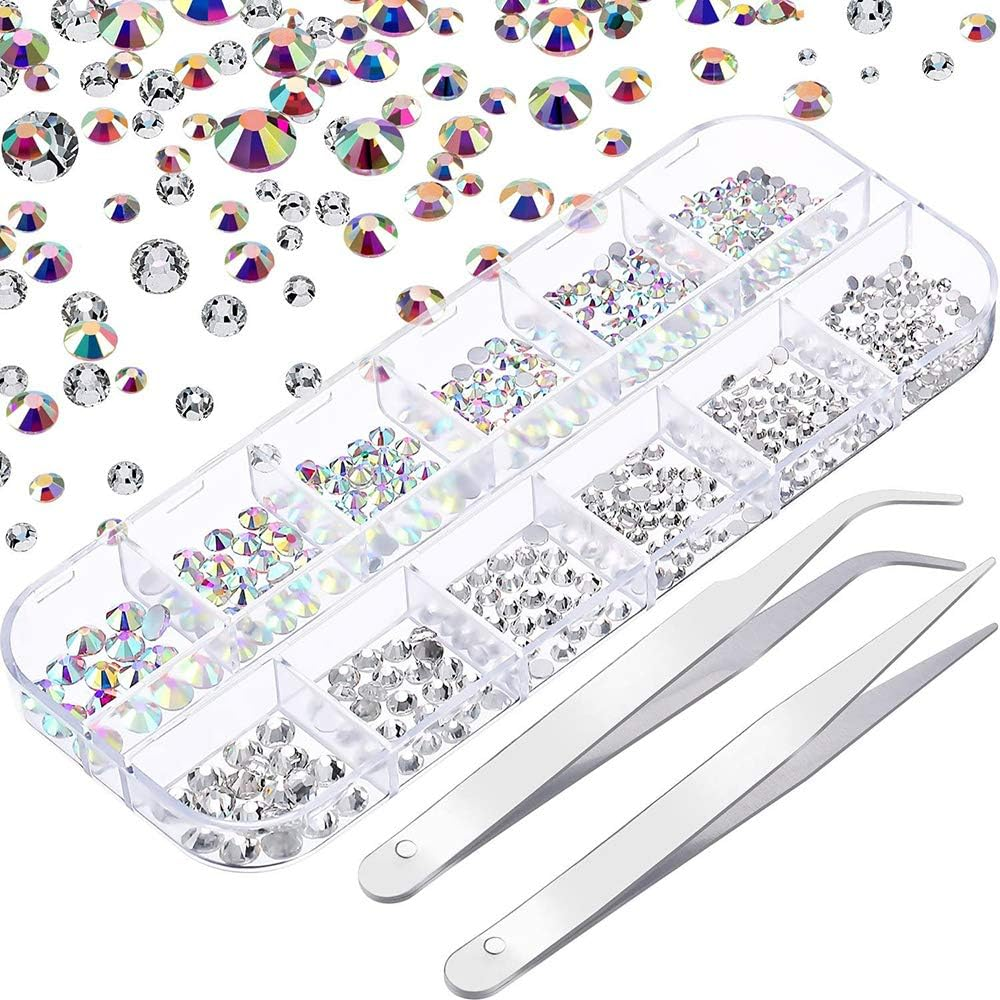 1 Box Nail Crystal AB Nail Crystals Clear Rhinestones Nail Art Rhinestone round Glass Charms Gems Stones image number 4