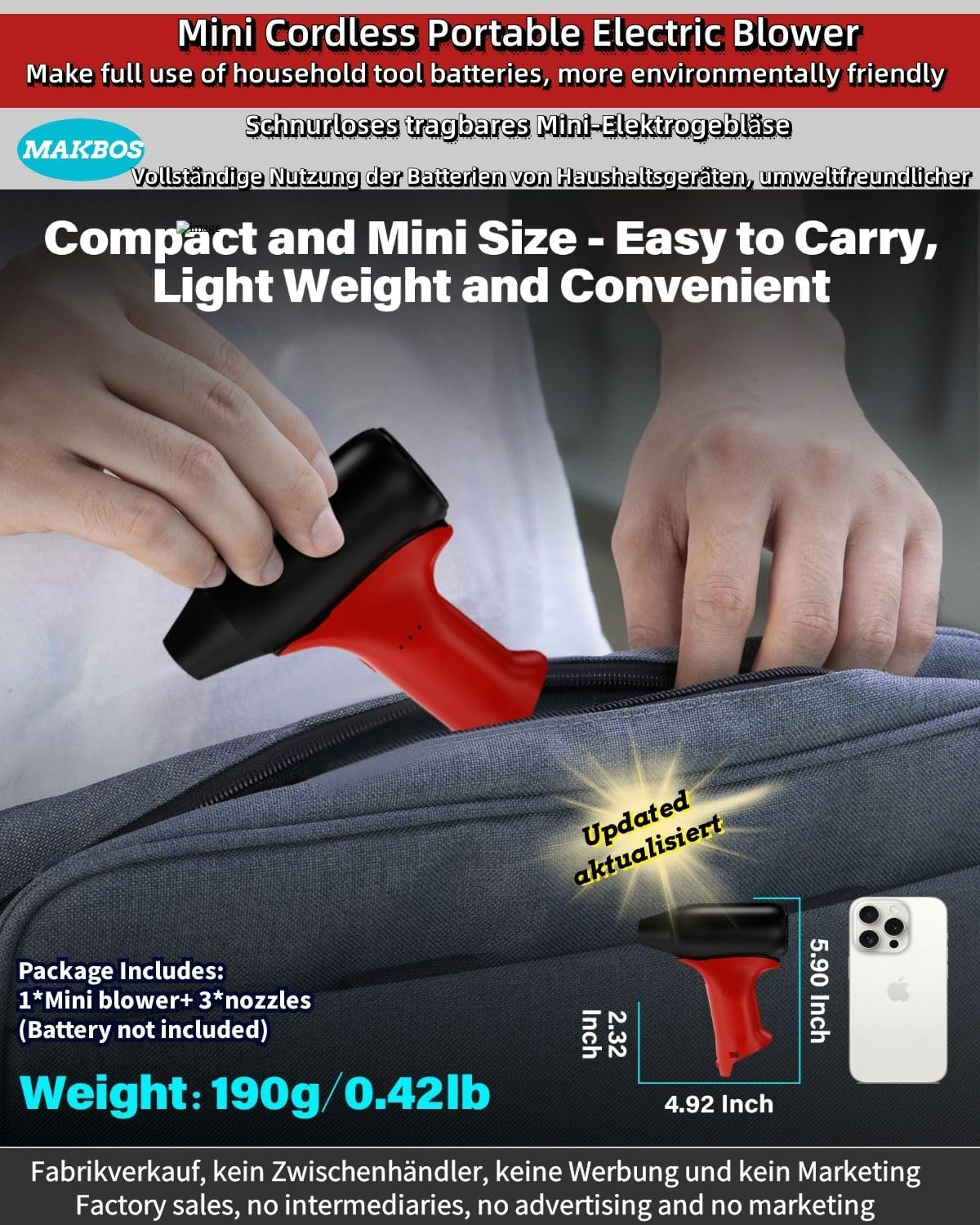 Blower Leaf Blower for Milwaukee 12 V M12 Battery, Mini Jet Dry Blower, Compressed Air Duster, Dust Blower, Electric Dust Blower 130,000 RPM High Speed Blower, Turbo Dryer Car (No Battery) image number 3