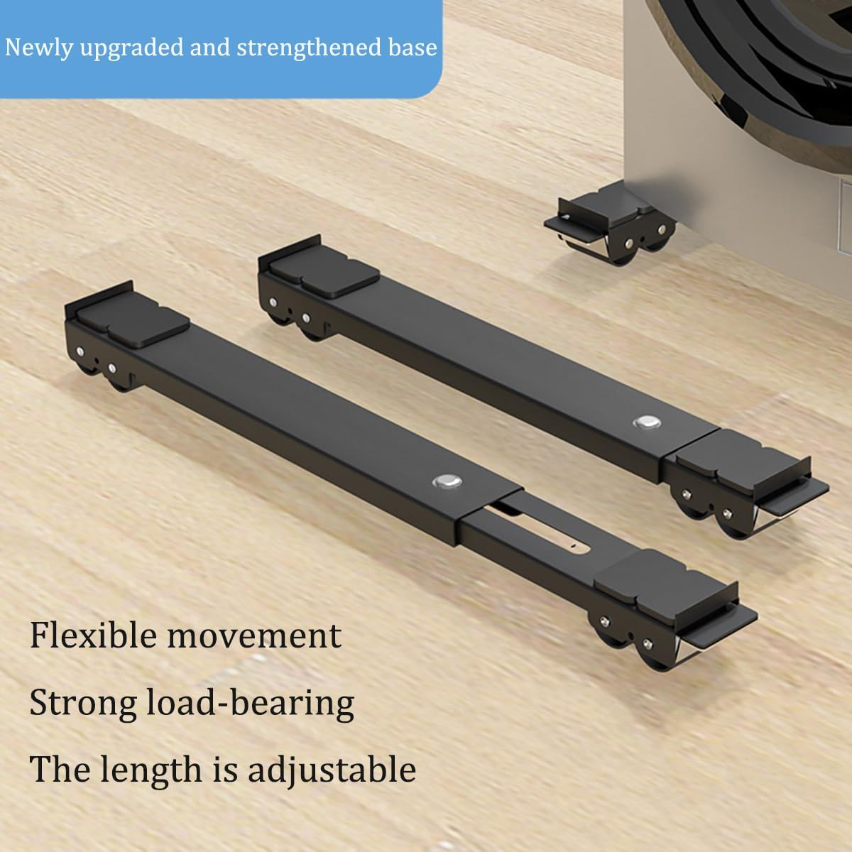Universal Mobile Base Fridge Stand, Furniture Mobile Roller, Extendable Appliance Rollers Mobile Washing Machine Base, Moving Cart, for Washing Machines, Refrigerators, Dryers, Dishwashers (Black)
