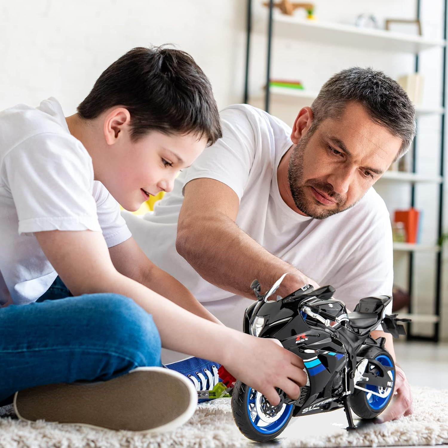 MSZ 1/12 Compatible for Suzuki GSX-R1000 Motorcycle Toy,Collector Motorcycle Modle with Display Stand,Toy Motorcycles for 3-9 Year Old Boys Black