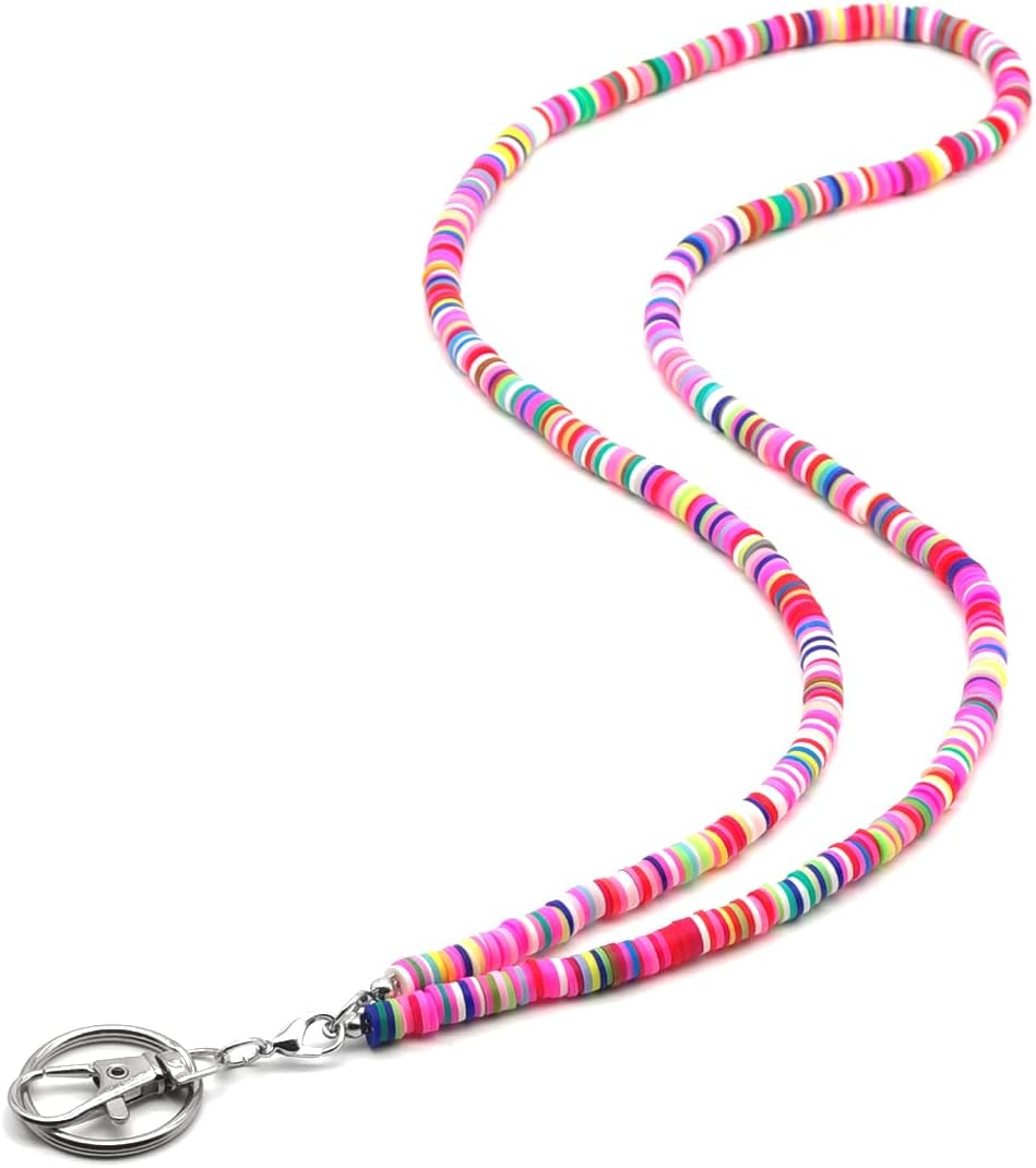 Beaded Teacher Lanyard Boho Cute Rainbow Lanyard Neck Keychain Lanyards for Cruise Ship Cards Id Badges and Keys