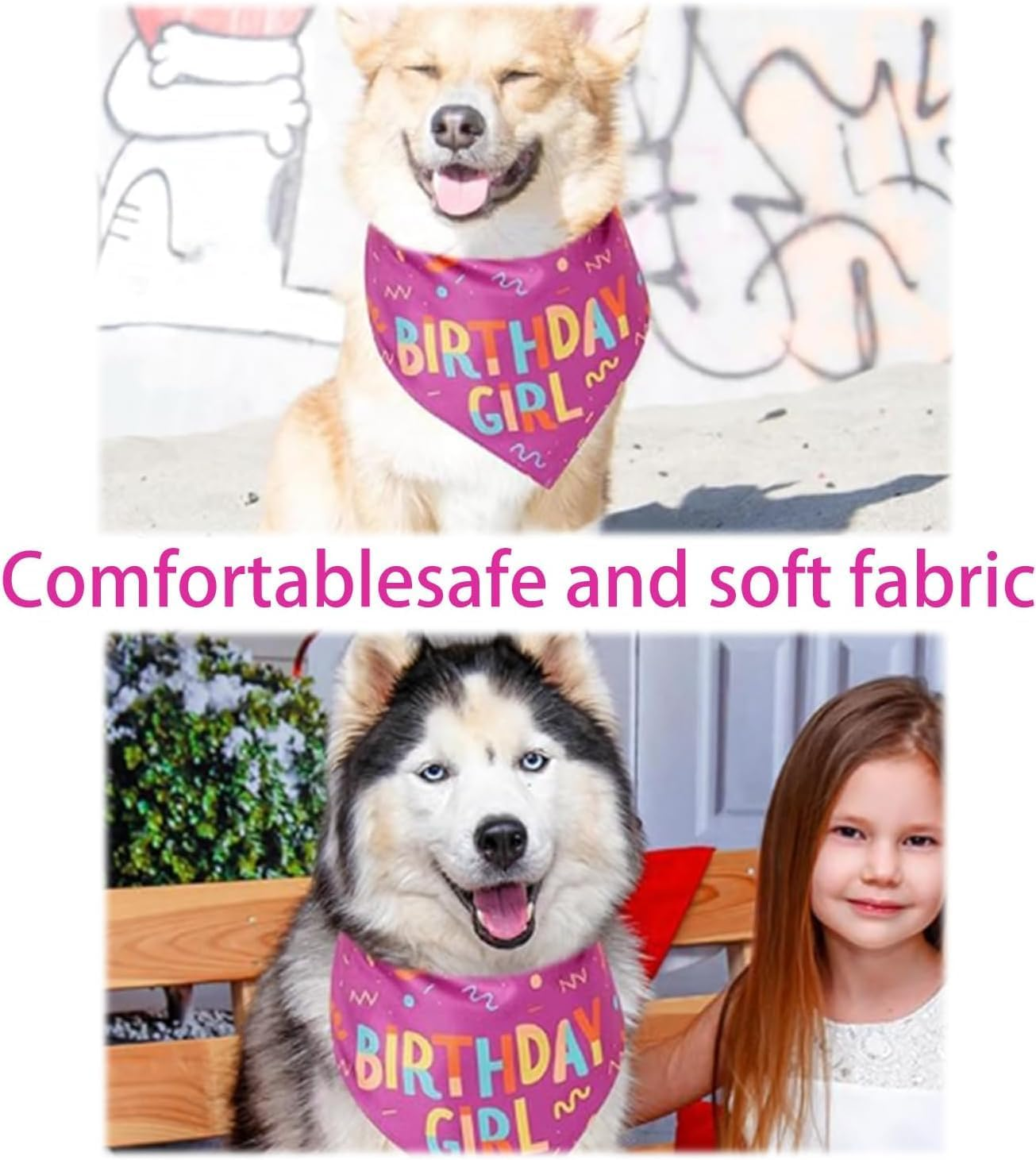 Dog Bandana for Birthday, Bithday Pet Bandana, Pink Triangle Scarf for Small & Medium Dogs, Perfect for Birthday Girl Pets, Birthday Party Accessory image number 1