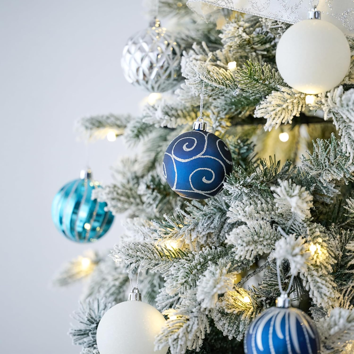 Valery Madelyn 35Ct 70Mm Winter Wishes Blue Silver Shatterproof Christmas Ball Ornaments Decoration 7Cm/2.75 Inch 35 Pcs Metal Hooks Included image number 5