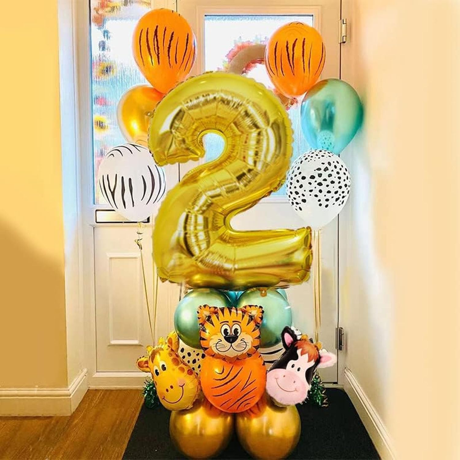 Jungle Safari Birthday Number Balloonsdecorations 32Inch Number 2 Balloons 24Pcs Gold Party Decorations Backdrop Animal Balloons for Birthday Party Supplies - 2Th image number 4