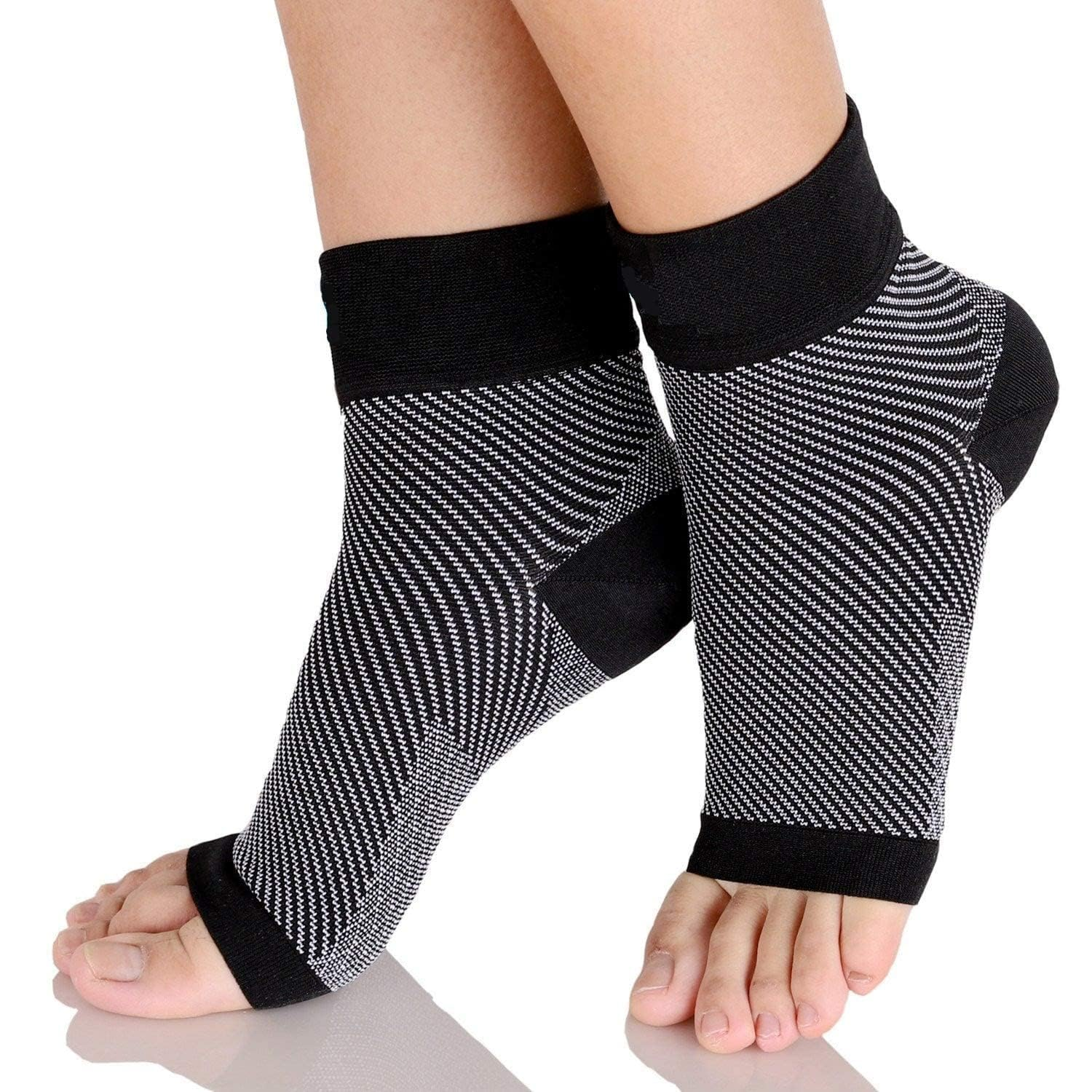 SUPEAK Ankle Compression Socks Foot Sleeves - Plantar Fasciitis Socks for Heal and Arch Support - Ankle Brace Support for Men & Women (1 Pair) (Black, S/M) image number 1