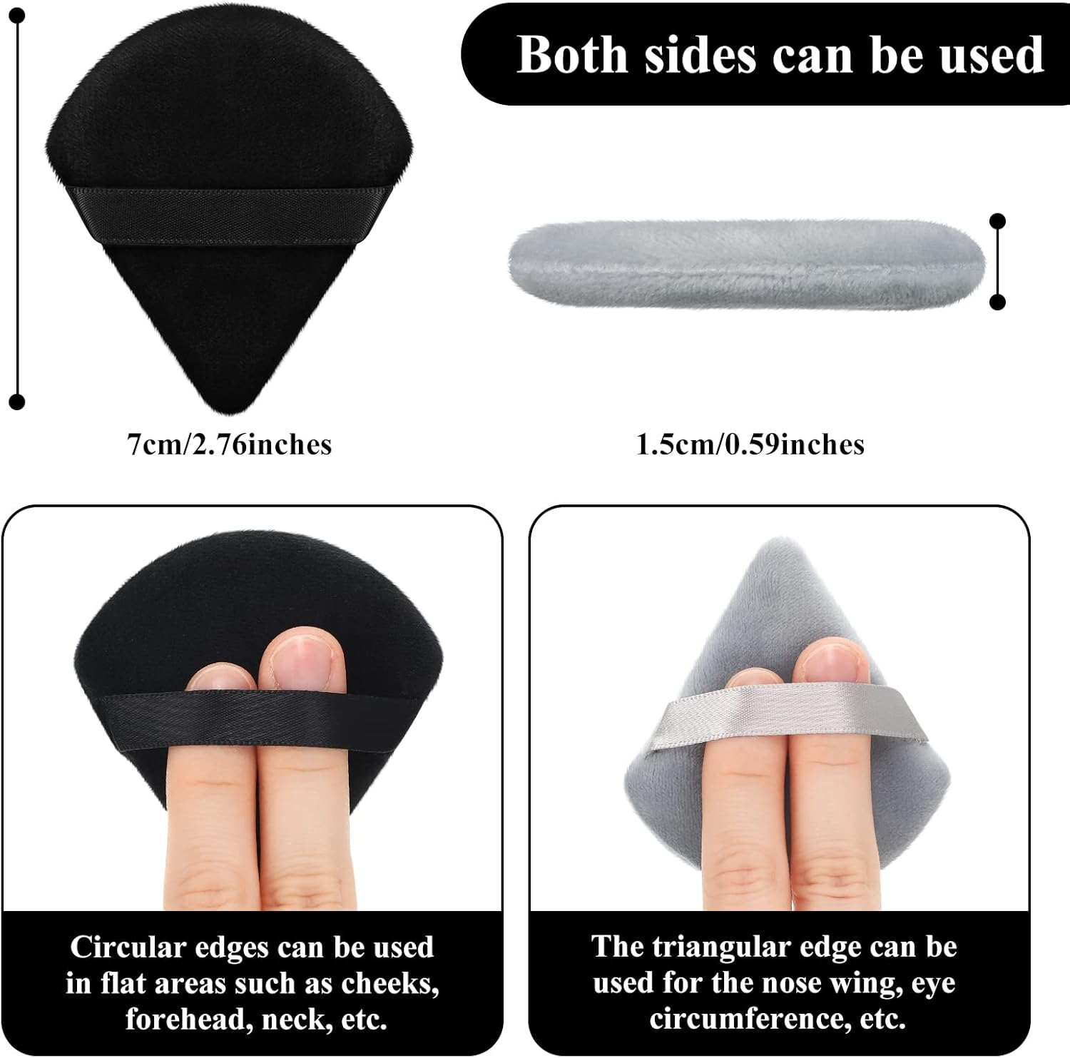 Maitys 12 Pcs Powder Puff Triangle for Face Makeup Cosmetic Loose Powder Puff Velour Soft Body Washable Reusable Foundation Sponge Wet Dry Makeup Tool for Women(Small,Black, Gray) image number 3