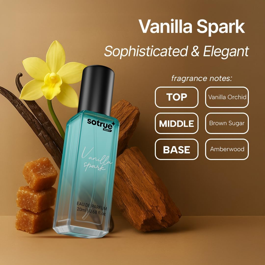 Sotrue Perfume for Women Gift Set Pack of 4X20 Ml Eau De Parfum Premium Luxury Long Lasting Fragrance Spray Berry Blush, Honey Spice, Oud Femme Vanilla Spark 4X20 Ml image number 6