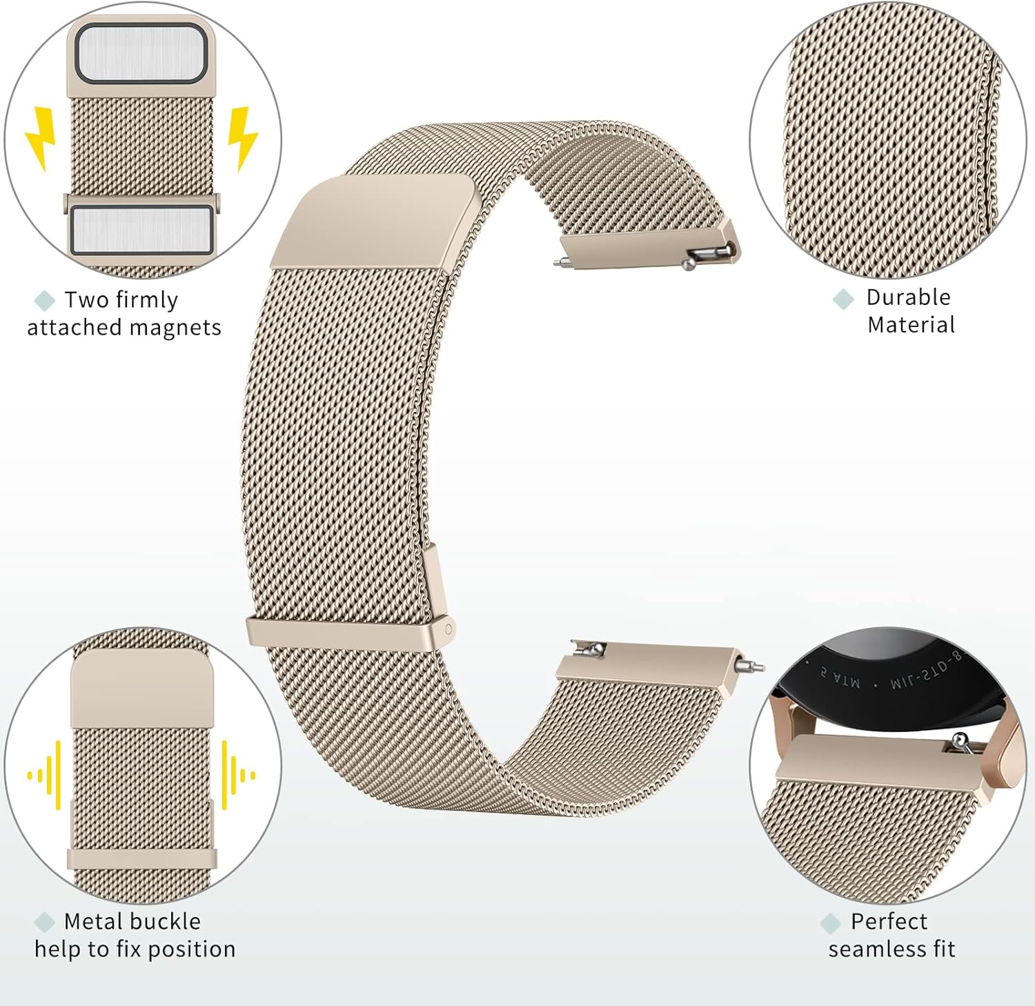 Metal Bands for Garmin Venu 2 Plus/Venu Sq/Venu/Vivoactive 5 - Stainless Steel Loop Magnetic Milanese Mesh Strap for Women and Men - Retro Gold image number 6
