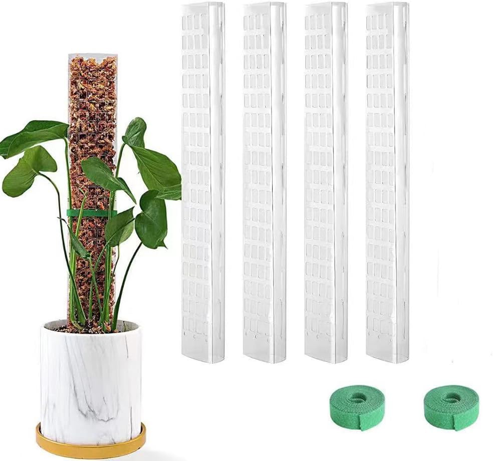 4 PCS 24 Inch Plastic Moss Pole for Monstera & Climbing Plants, Sphagnum Moss Plant Support, Indoor Plant Stake For, Stackable Plant Support for Indoor Plants, with Ribbon Strong and Durabl image number 2