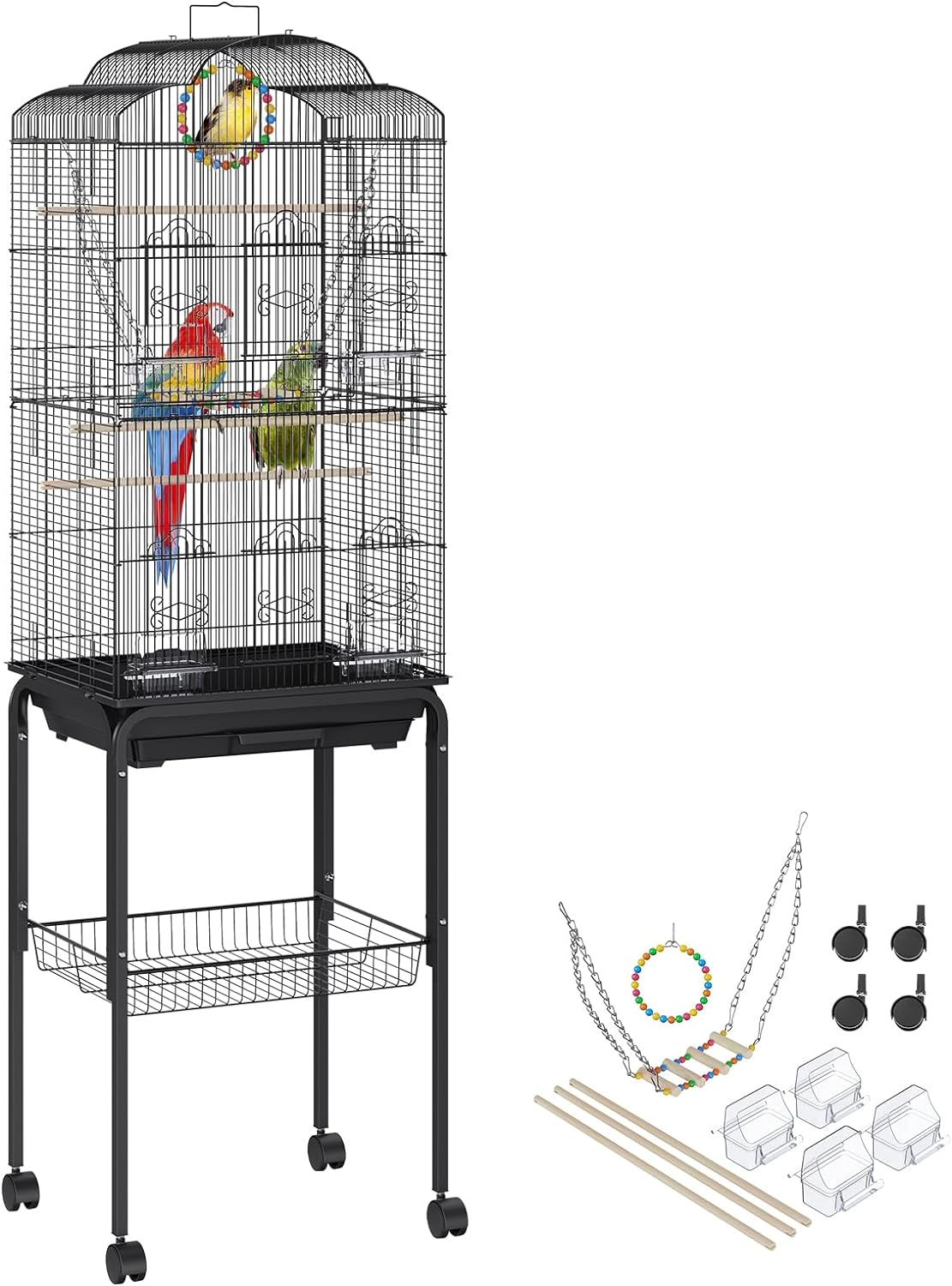 VEVOR 60 Inch Flight Bird Cage, Metal Large Parakeet Cages for Cockatiels Parrot Budgies Lovebirds Canaries, Pet Big Bird Cage with Rolling Stand and Hanging Toys image number 5