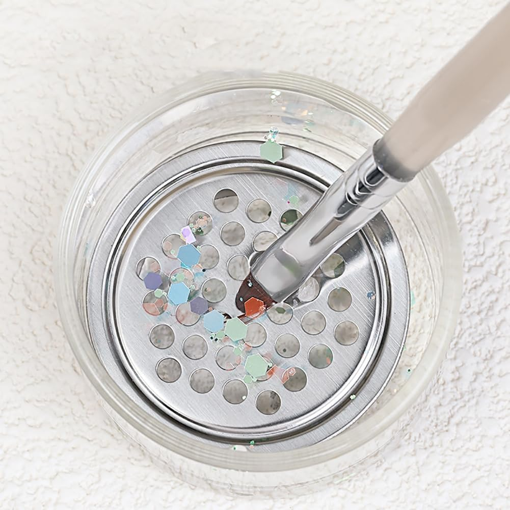 GSHLLO 2 Pcs Nail Brush Washing Cup Clear Nail Dappen Dish with Lid Glass Nail Brush Clean Cup Nail Powder Clean Jar Nail Art Liquid Dish image number 5