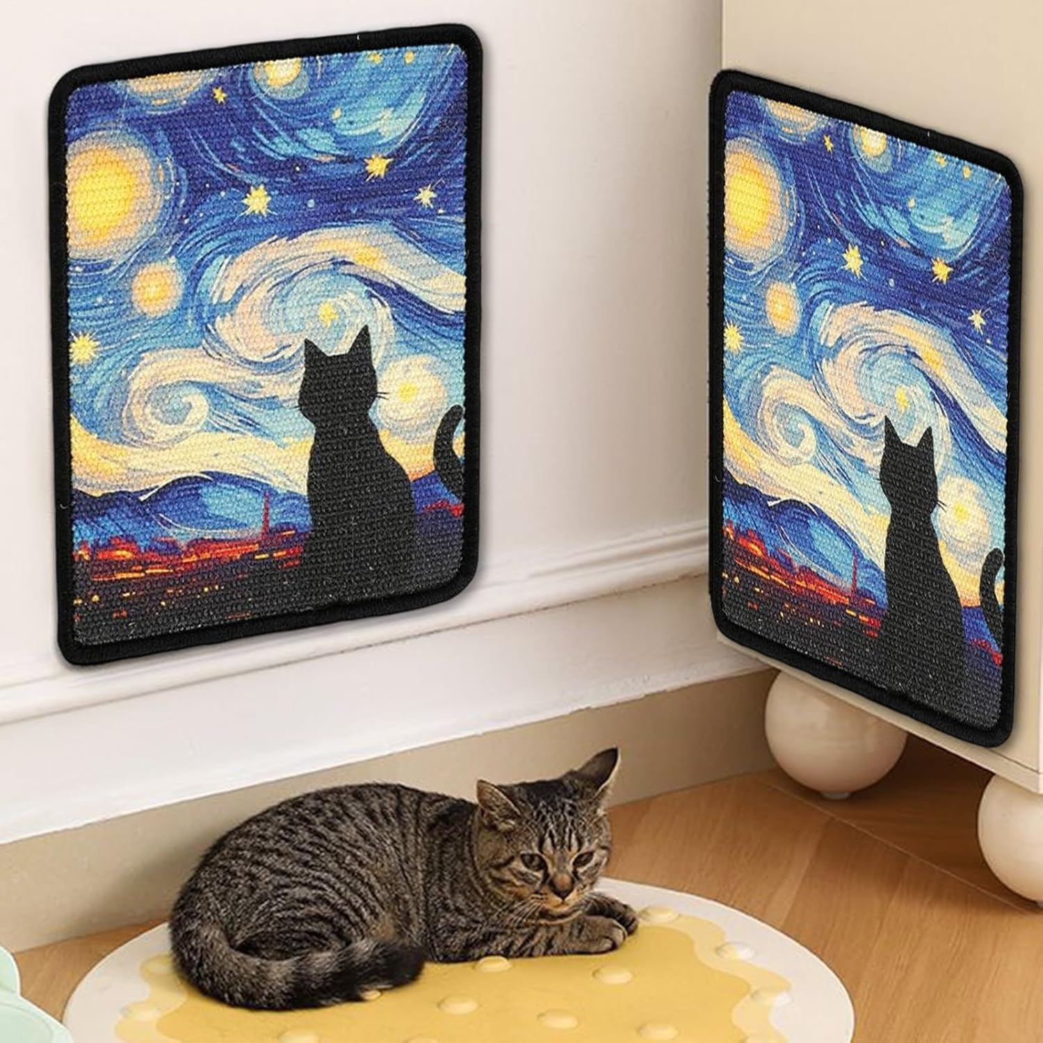 Wall Cat Scratcher | Art Print Sisal Cardboard Scratcher Furniture | Furniture Protector Scratching Board for Pet Kitten Training Enrichment Playing Bedroom Apartment image number 5