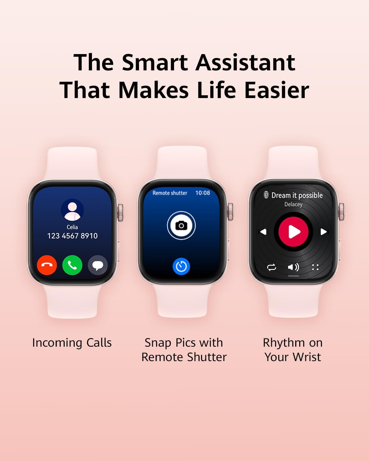 HUAWEI Watch Fit 3 Smartwatch, 10 Days Battery Life, 1.82" AMOLED Display, Comprehensive Health & Fitness Management, 100+ Workout Modes, Bluetooth Calling, Pink - Black image number 5