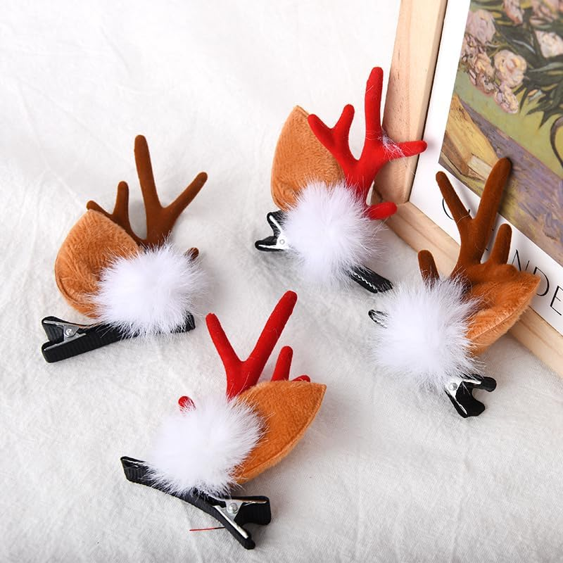 Christmas Deer Antler Hair Clips Xmas Christmas Hair Accessories for Girls Women Christmas Deer Ears Hair Clips Pins 4Pcs Reindeer Hair Barrettes Clips for Women Thick Hair Deer Antlers Costume image number 1