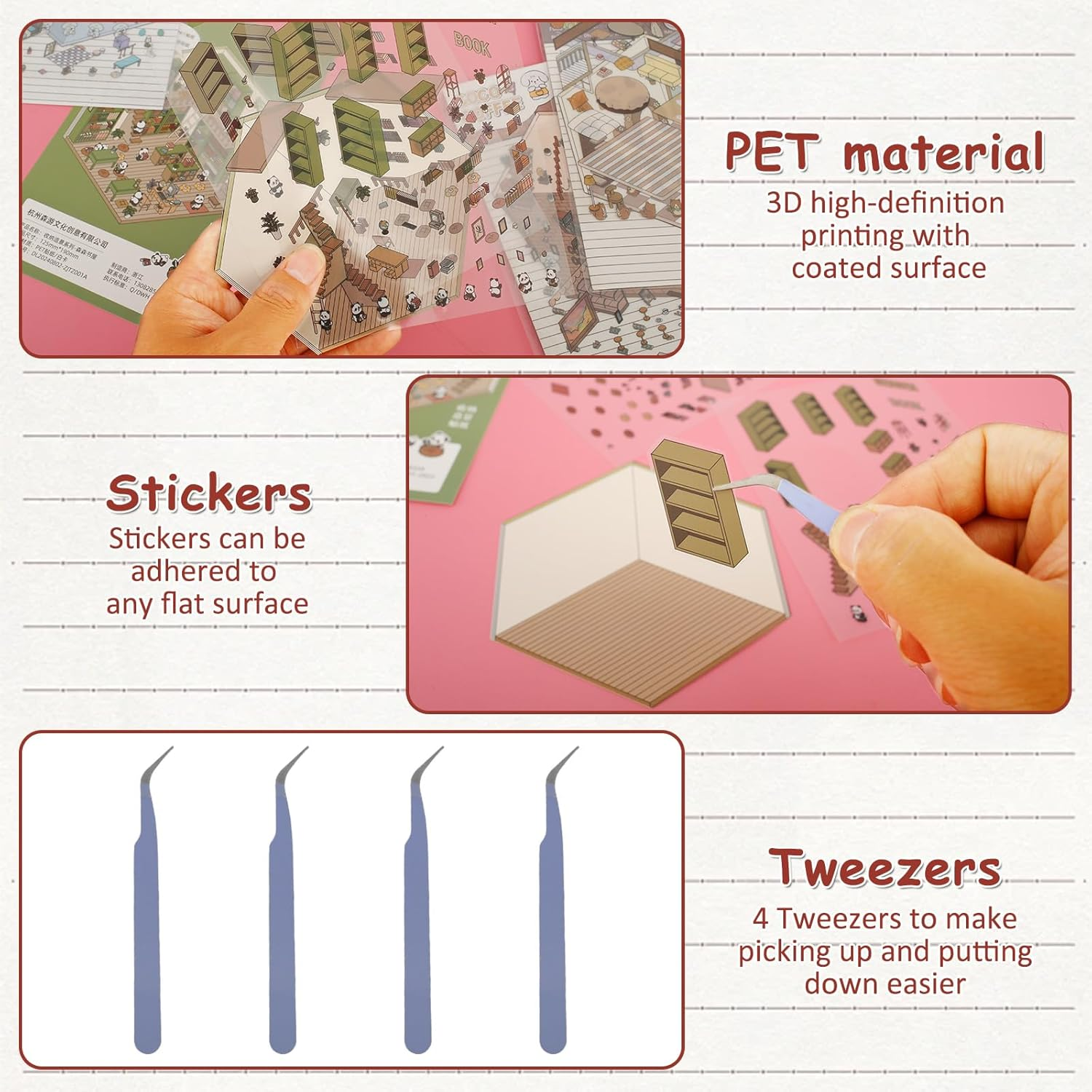 DIY 3D House Stickers, 12 Sets Miniature Scene Stickers 3D Cute Versatile Little Home House Scene Stickers Reusable Cartoon Scene Stickers Safe Fun Scene Stickers for Crafts (Style A) image number 6