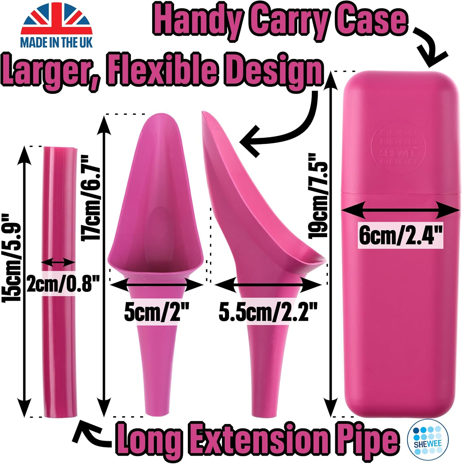 SHEWEE Flexi + Case Female Urinal &ndash; Made in the UK &ndash; Reusable & Portable Urination Device. Festival, Camping, Car, Hiking Essentials for Women. Stand to Pee Device W/Travel Case and Extension Pipe - Black image number 7