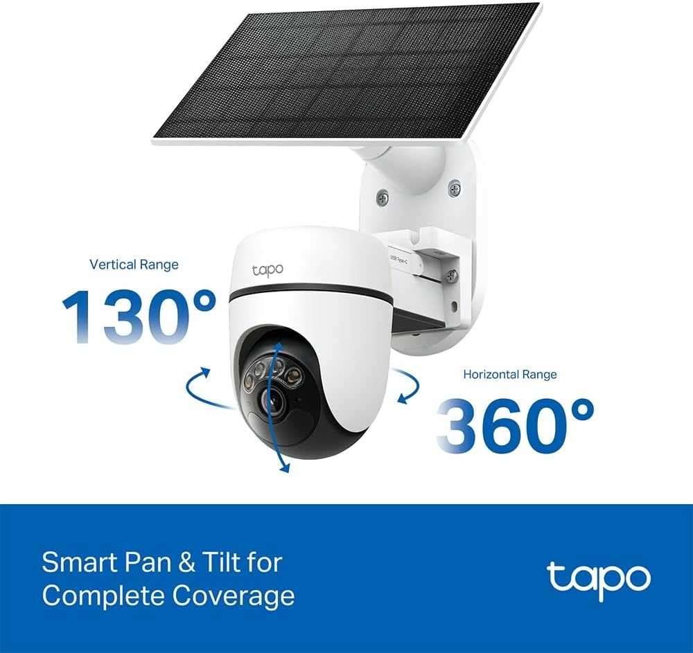 Tapo Solar-Powered Pan/Tilt Security Camera Kit, 2K 3MP, 360&deg; AI Tracking, Upgraded Patrol Mode, Free AI Detection, Sound/Light Alarm, Colour Night Vision, IP65, Local or Cloud Storage(Tapo C610 KIT) image number 1
