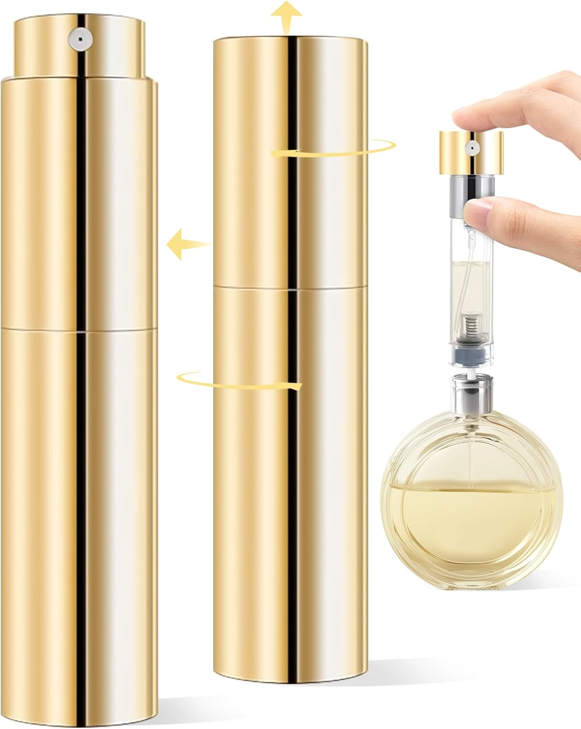 Asanana Atomizer Perfume Refillable Bottle 5Ml Twist-On Bottom Fill Fine Spray Portable Leakproof Mini Travel Bottle Essential Waterproof Durable Simple Suitable (Gold-2P) image number 2