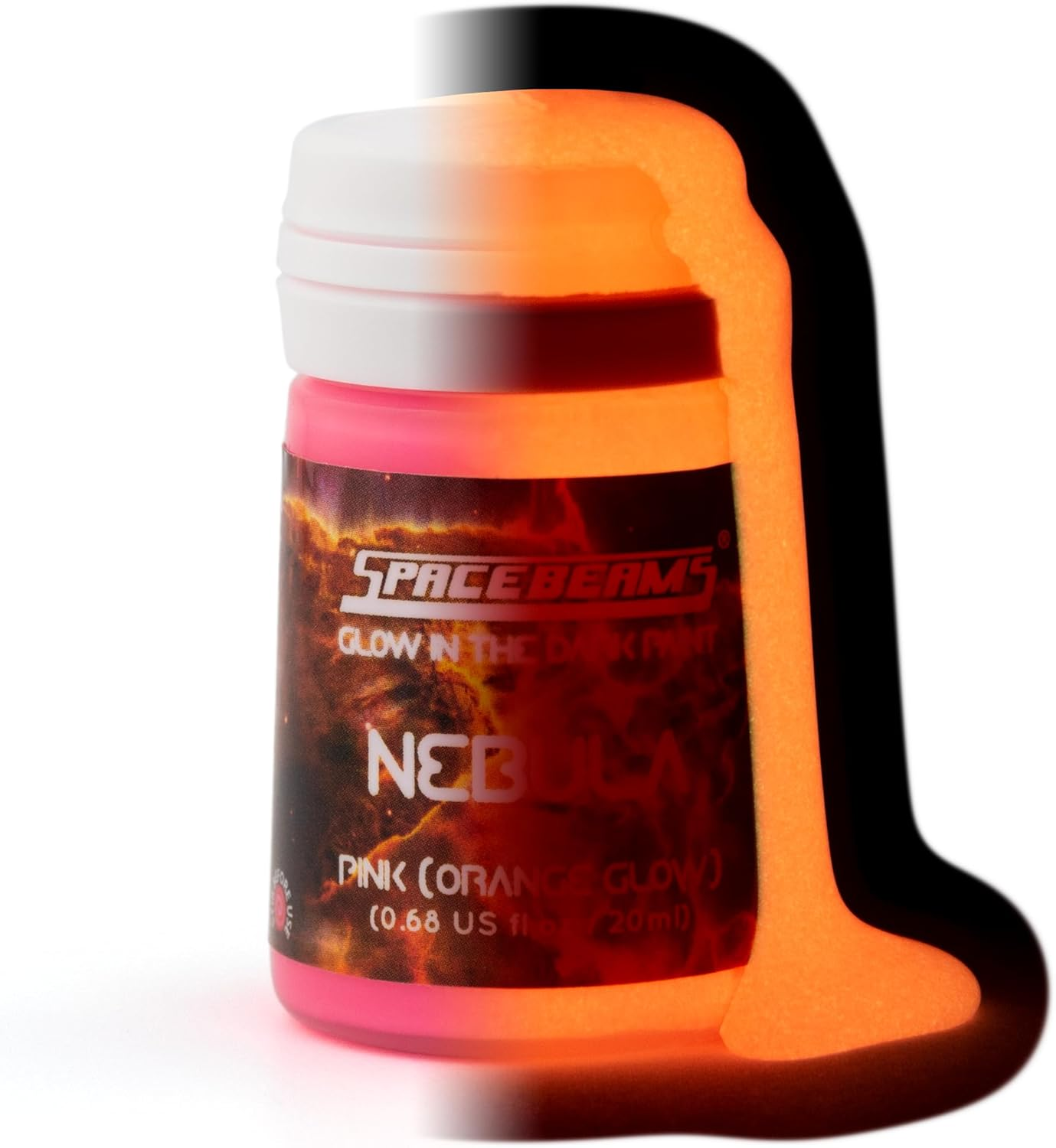 Nebula Glow in the Dark Paint (20Ml) Pink with Orange Glow, Non-Toxic, Water Based, by Spacebeams image number 5
