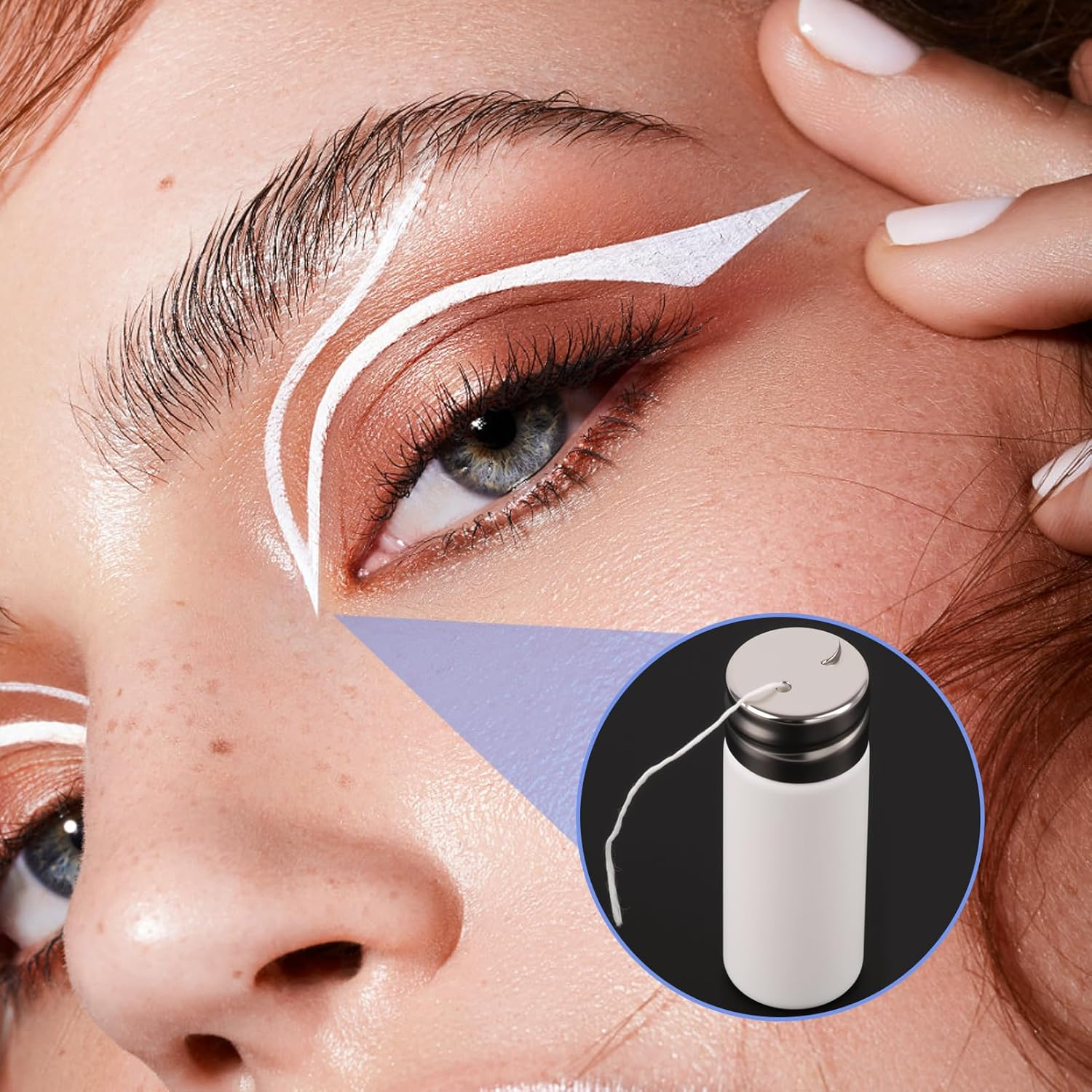 30M Pre-Inked White Brow Mapping String, Professional Microblading Supplies for Permanent Makeup & Eyebrow Shaping, Allergen-Free Formula Shaving Brushe