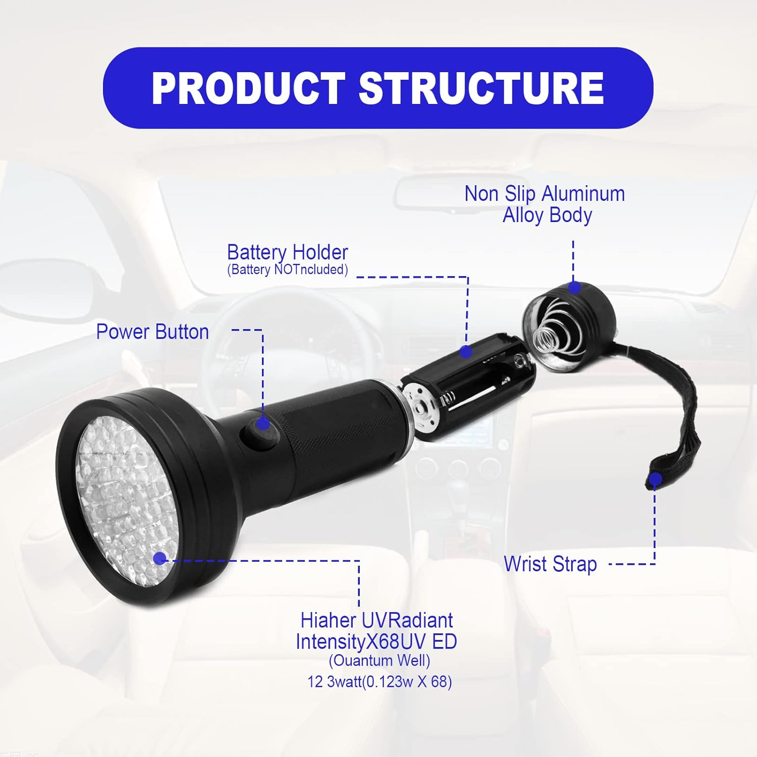 AC UV Oil Dye Leak Detection Kit Includes Pro 68 LED Flashlight with UV Protective Glasses, Auto Air Conditioner Leak Detector Tool Flashlight Car Oil AC Dye Leak Test Pro Detection Kit image number 5