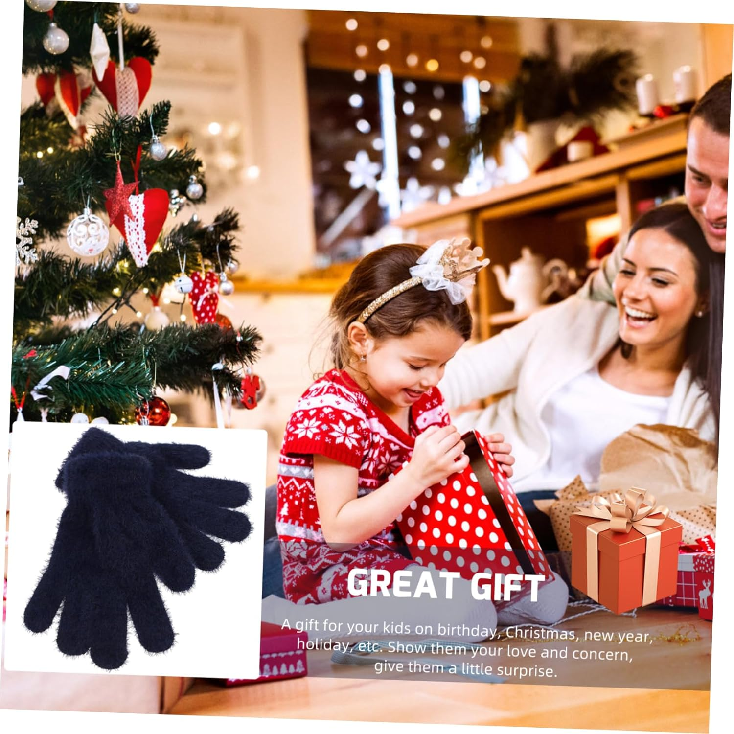 VALICLUD Knitted Gloves Warm Gloves Mitten Child Wool Knitted Mitts Wool Mitts Cashmere - Navy image number 4