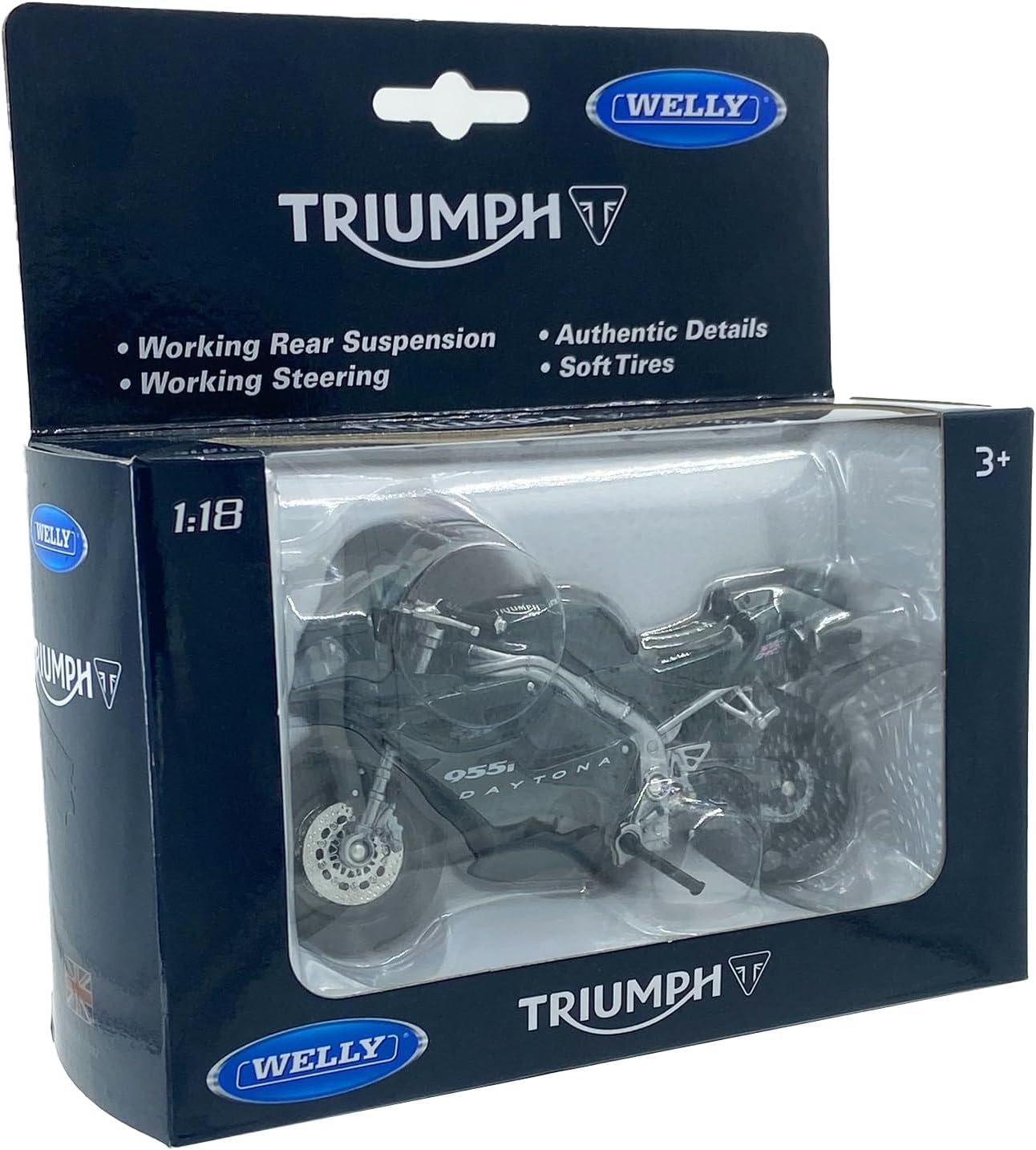 Welly Die Cast Motorcycle Black Triumph 2002 Daytona 955I, 1:18 Scale