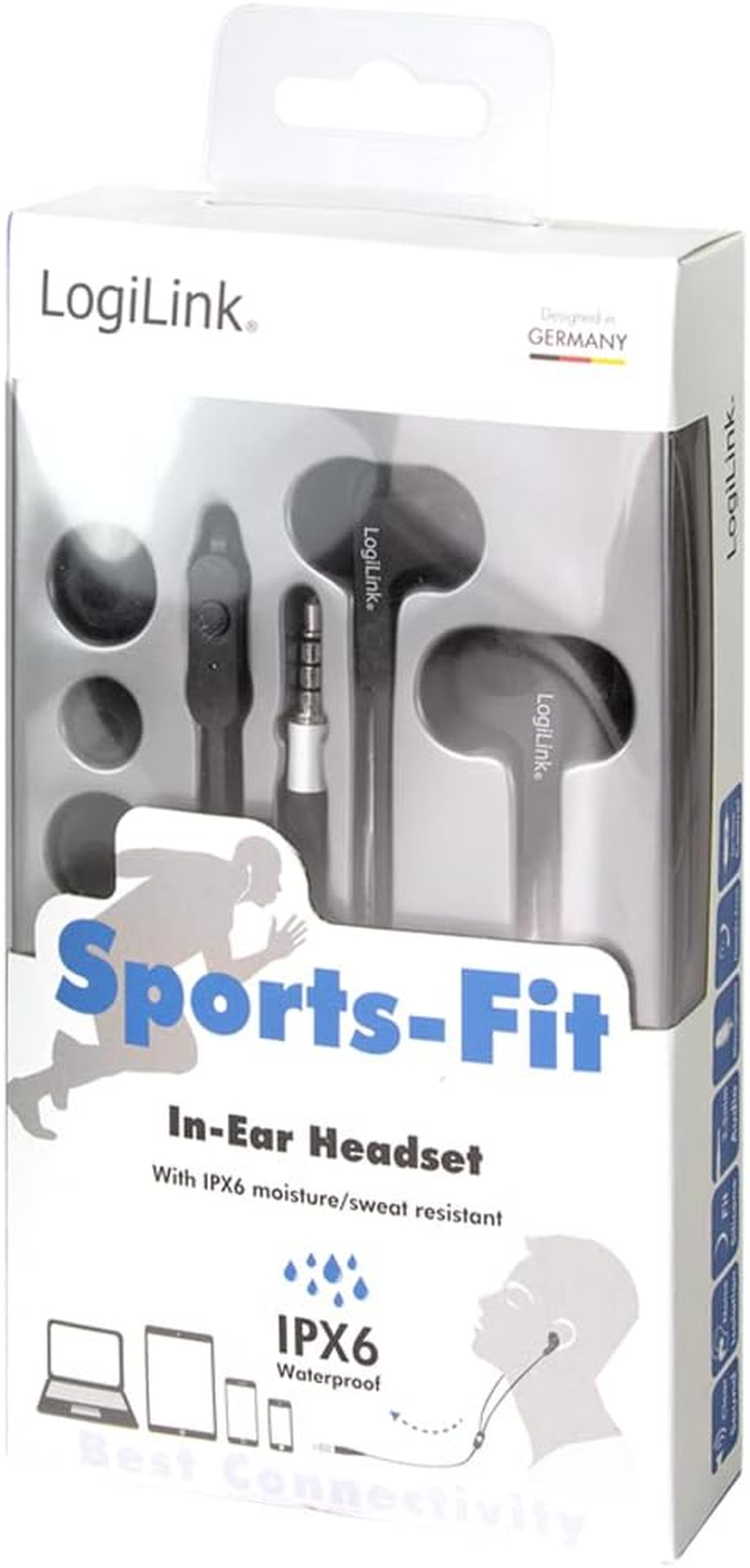 Logilink HS0042 Water Resistant Stereo In-Ear Headset - Black image number 1