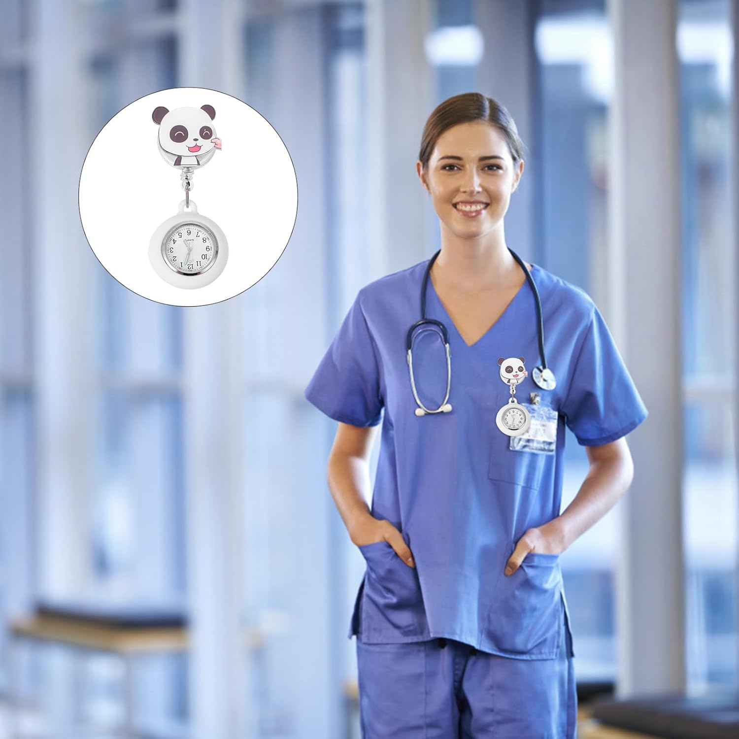 Gatuida Watches Clip Watch Alloy for with Convenient Doctors Panda on Cover Hanging Pattern Metal -Shaped Doctor Clip- Nurses image number 5