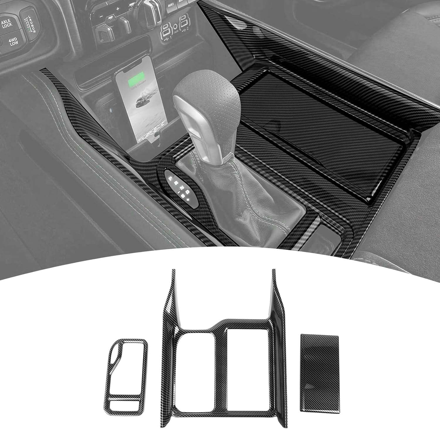 PDKLIN Carbon Fiber Gear Shift Panel Trim Cover Compatible with Dodge RAM TRX 2018 2019 2020 2021 2022 2023, ABS Interior Accessories image number 1