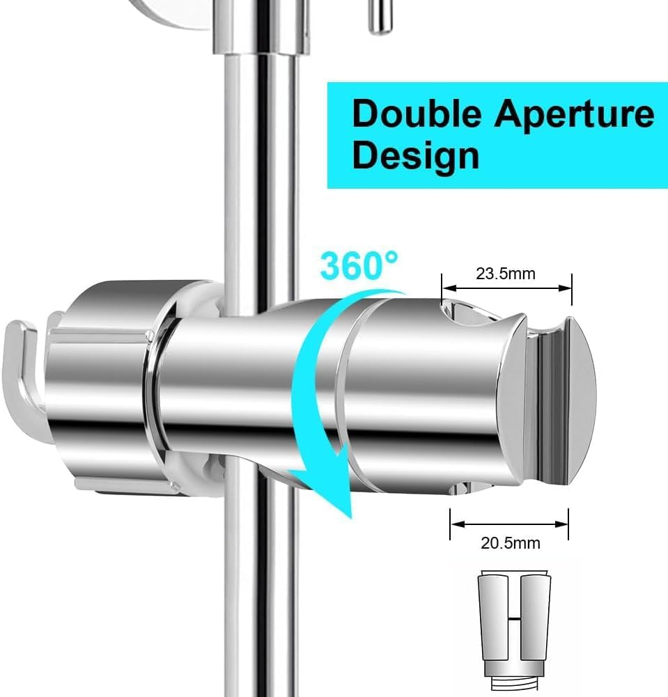 Shower Head Holder, 16-27Mm Slider Bar Adjustable Shower Head Holder for Slide Bar Slider Clamp Bathroom Replacement, 360 Degree Rotating Sprayer Holder with 2 Hookssilver image number 2