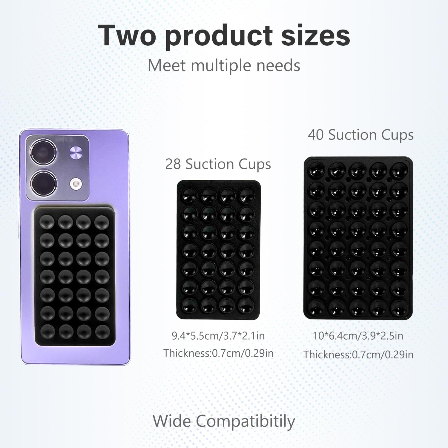 EKIND 2PCS Silicone Suction Cup Phone Holder, Silicon Adhesive Phone Grip,28 & 40 Double-Sided Sticky Grip, Hands-Free Stand for Mirror, Window, Desk for Selfies, Video Calls(Black) image number 6