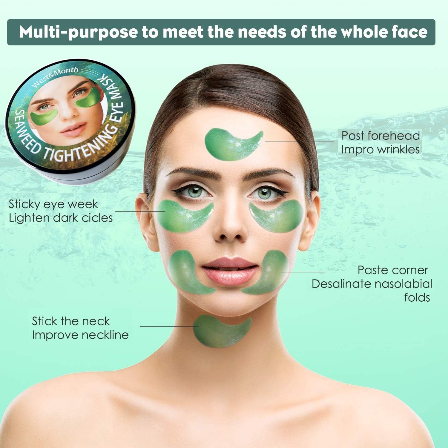 60Pcs JUYOU Reallygood Gel Crystal Collagen Eye Pads, West&Month 30 Pairs Seaweed Firming Eye Mask, under Eye Mask for Moisturizing, Fine Lines, Dark Circles& Puffy Eyes under Eye Patches (Green) image number 1