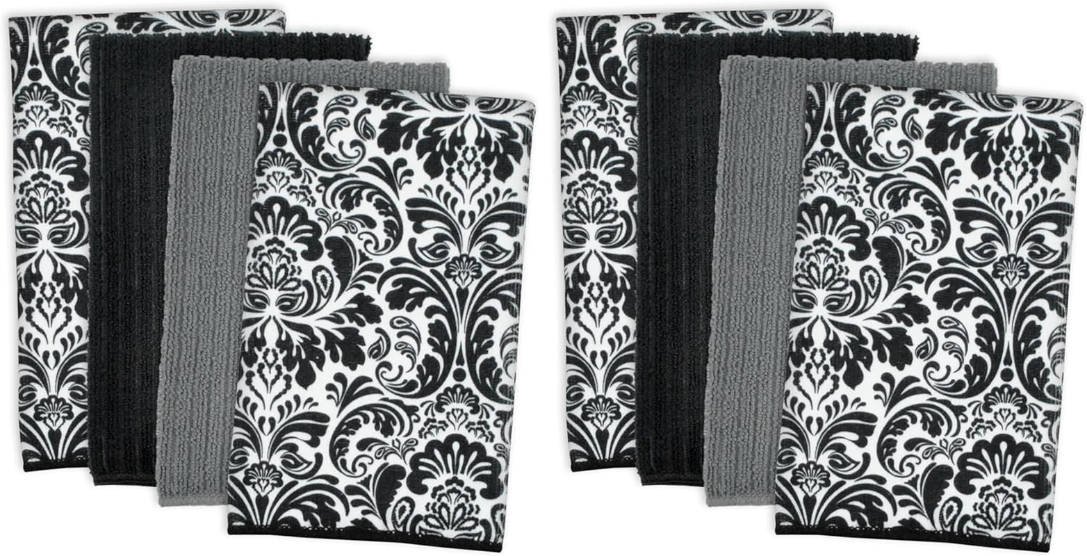 DII Multi-Purpose Microfiber Cleaning Cloth, Washing, Drying, Ultra Absorbent Dishtowel, Use for Glass, Travel, LCD Screens, Electronics, Cars, Kitchen, Bathroom, 16X19 (Set of 4) - Eggplant Lattice