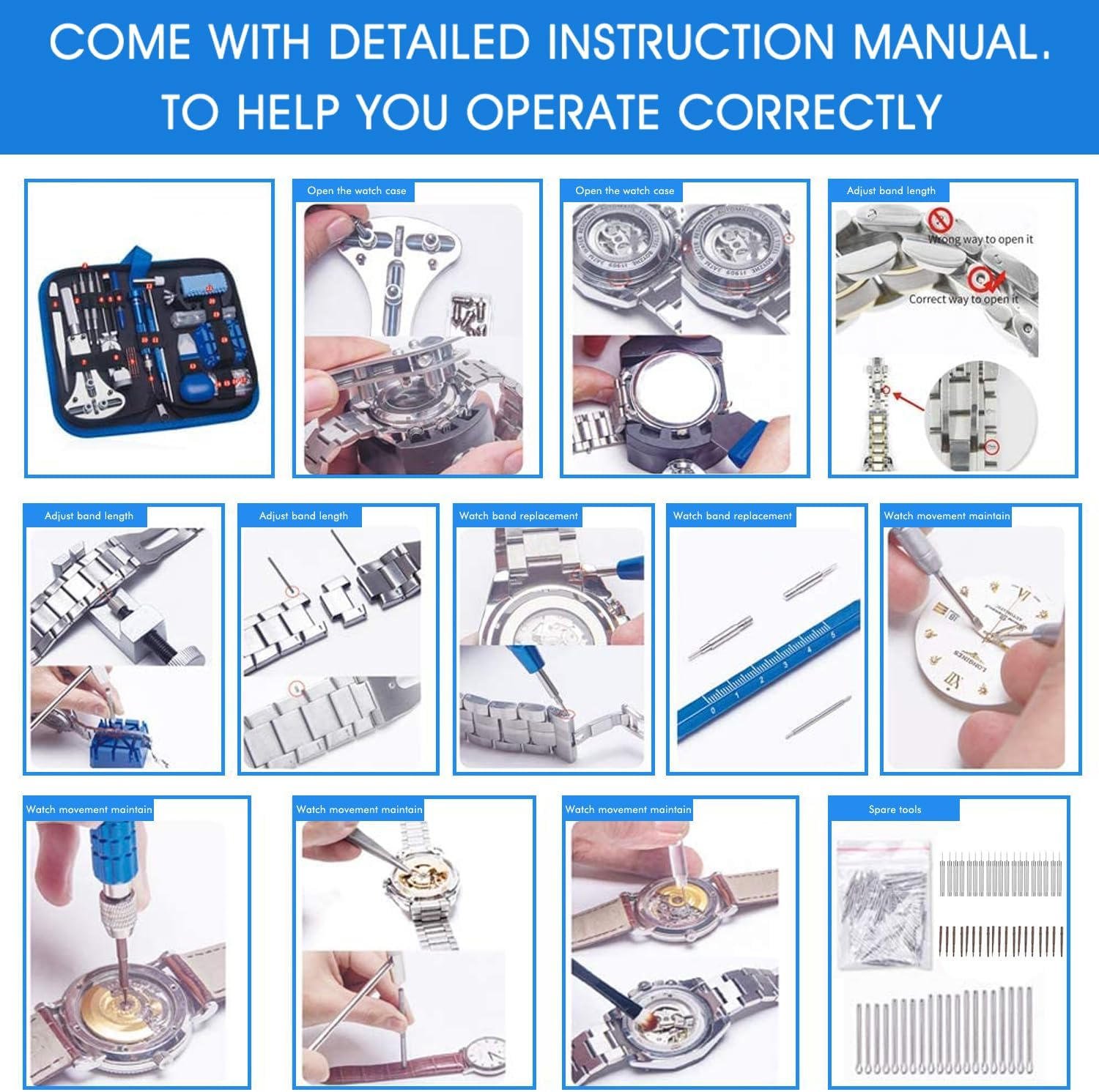 STORMHERO Watch Repair Kit 436IN1, Watch Repair Tools Kits, Watch Case Opener, Watch Battery Replacement Tool, Watch Band Link Removal Tool, Spring Bar Set with Carrying Case image number 1