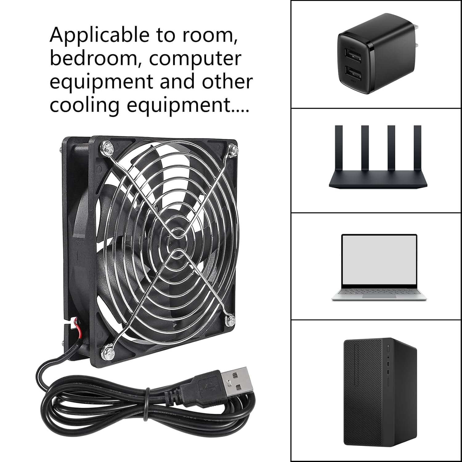 2Pcs USB Fan 5V 12025 Cooling Fan Ball Bearings Brushless Axial Fan 120X120X25Mm USB Computer PC Fan with Srews Metal Grill Cover for Computer Case Cooling Fan CPU Coolers Radiators image number 4