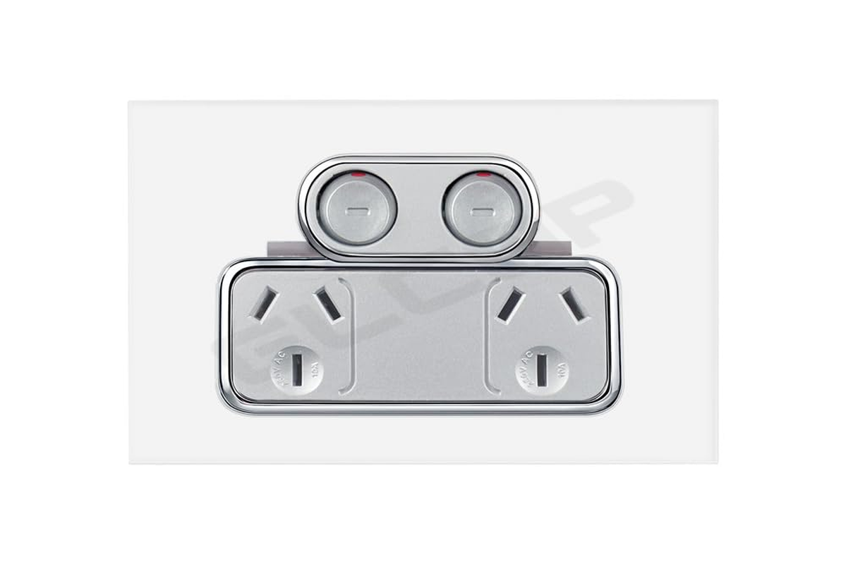 Elcop Sapphire Series Real Glass Powerpoints and Push Button Switches with LED (2 Gang Glass Push Button Blue LED Switch) image number 5