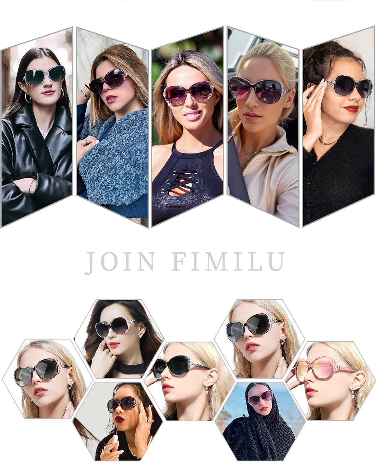 FIMILU Classic Oversized Sunglasses for Women, HD Polarized Lenses 100% UV400 Protection Fashion Retro Eyewear - A0 Floral Frame/Polarized Gradient Grey Lens image number 4
