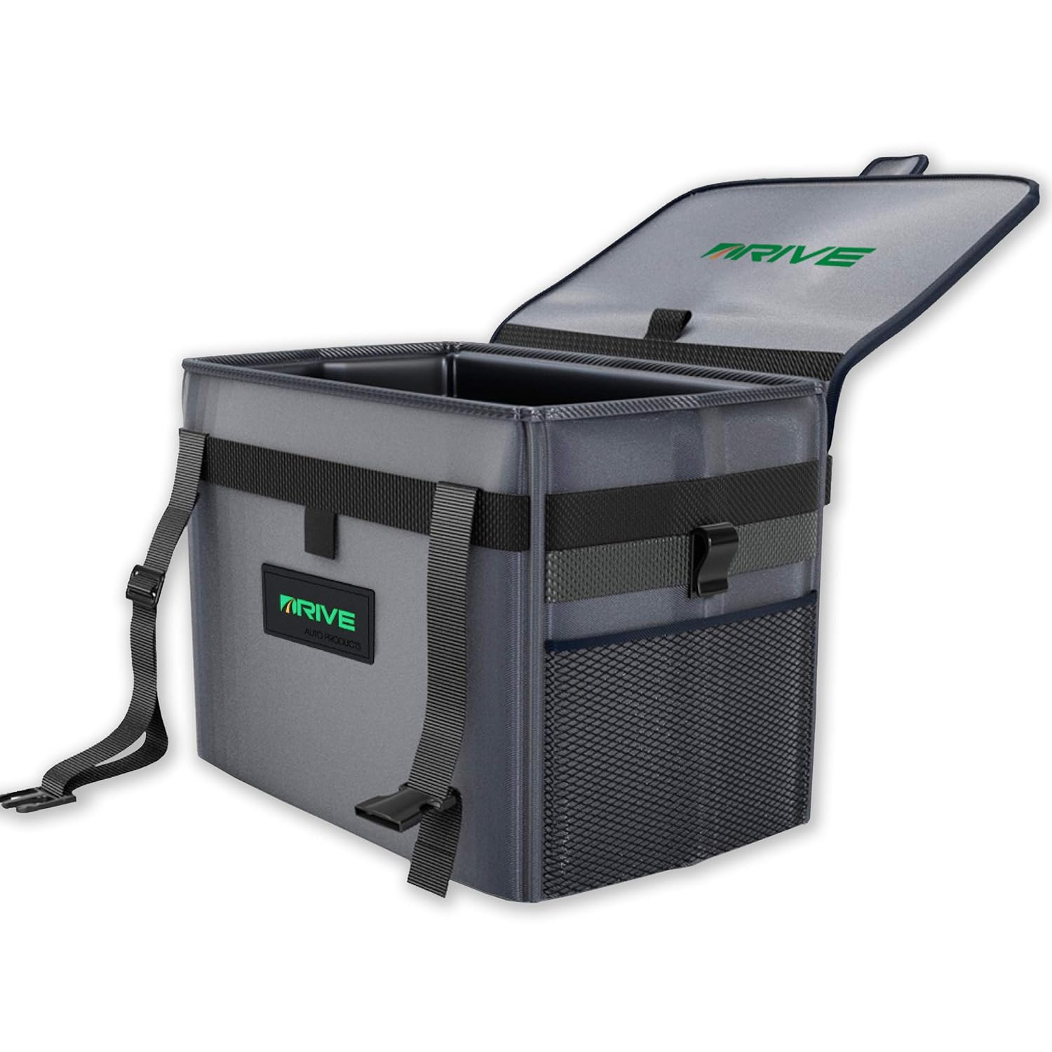 Drive Auto Car Trash Can - Leakproof, Hanging Garbage Bin with 20 Trash Bags and Pink Adjustable Strap - Truck & Car Accessories for Men and Women - Grey with No Lid