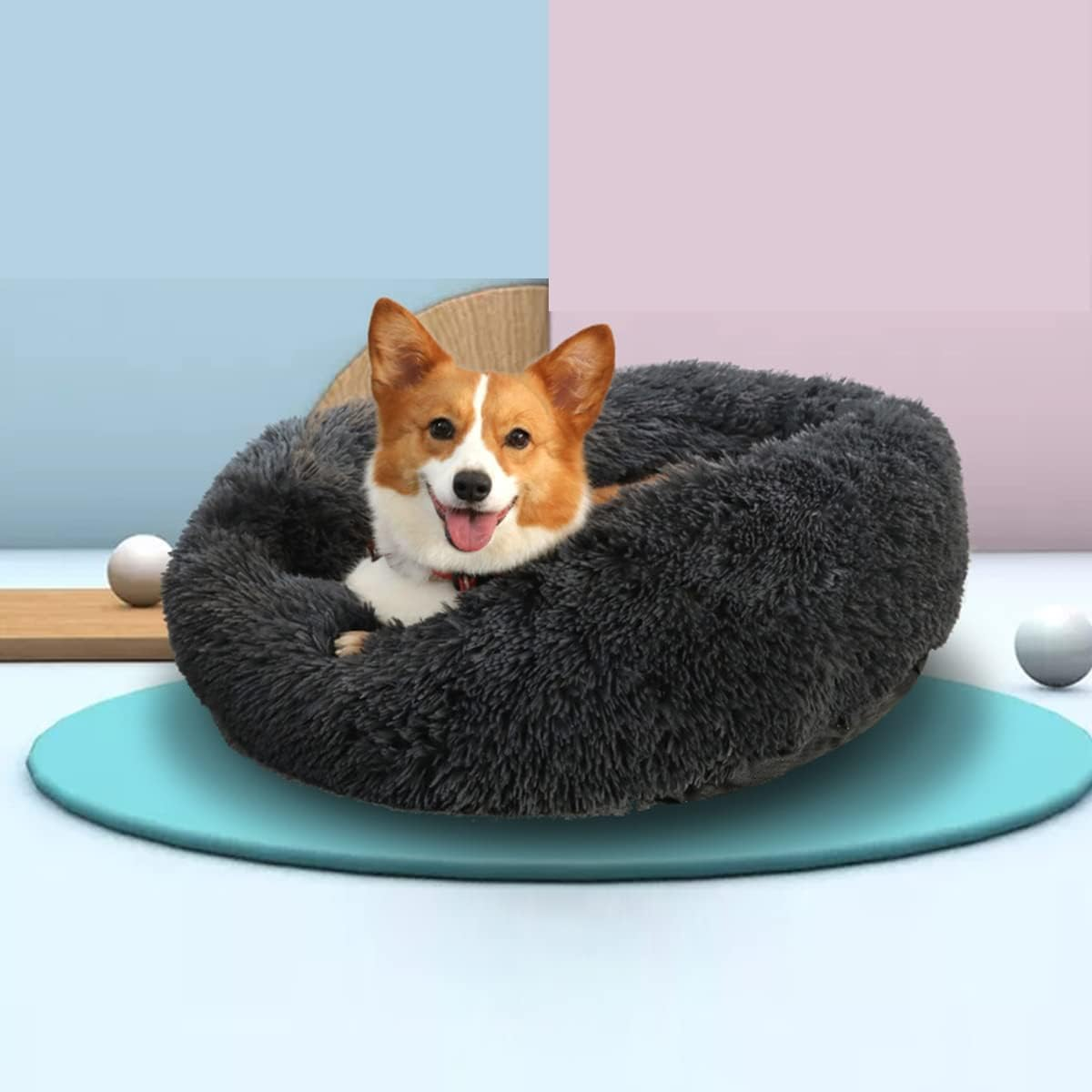 Dog Cat Bed, Donut Pet Bed for Small Dogs, Fluffy Cozy Self-Warming Improved Sleep Pet Cushion Beds, Anti-Slip Machine Washable Light Diameter16In image number 4